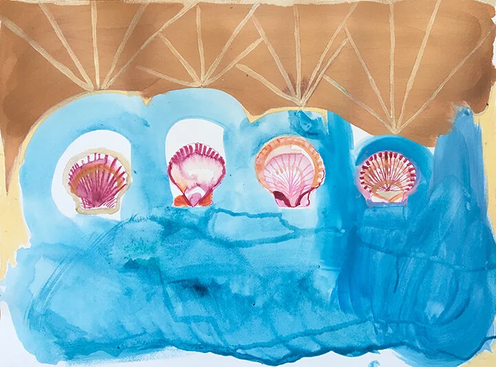 4 Shells, acrylic and pencil on watercolor paper, 18" x 24," Sold.