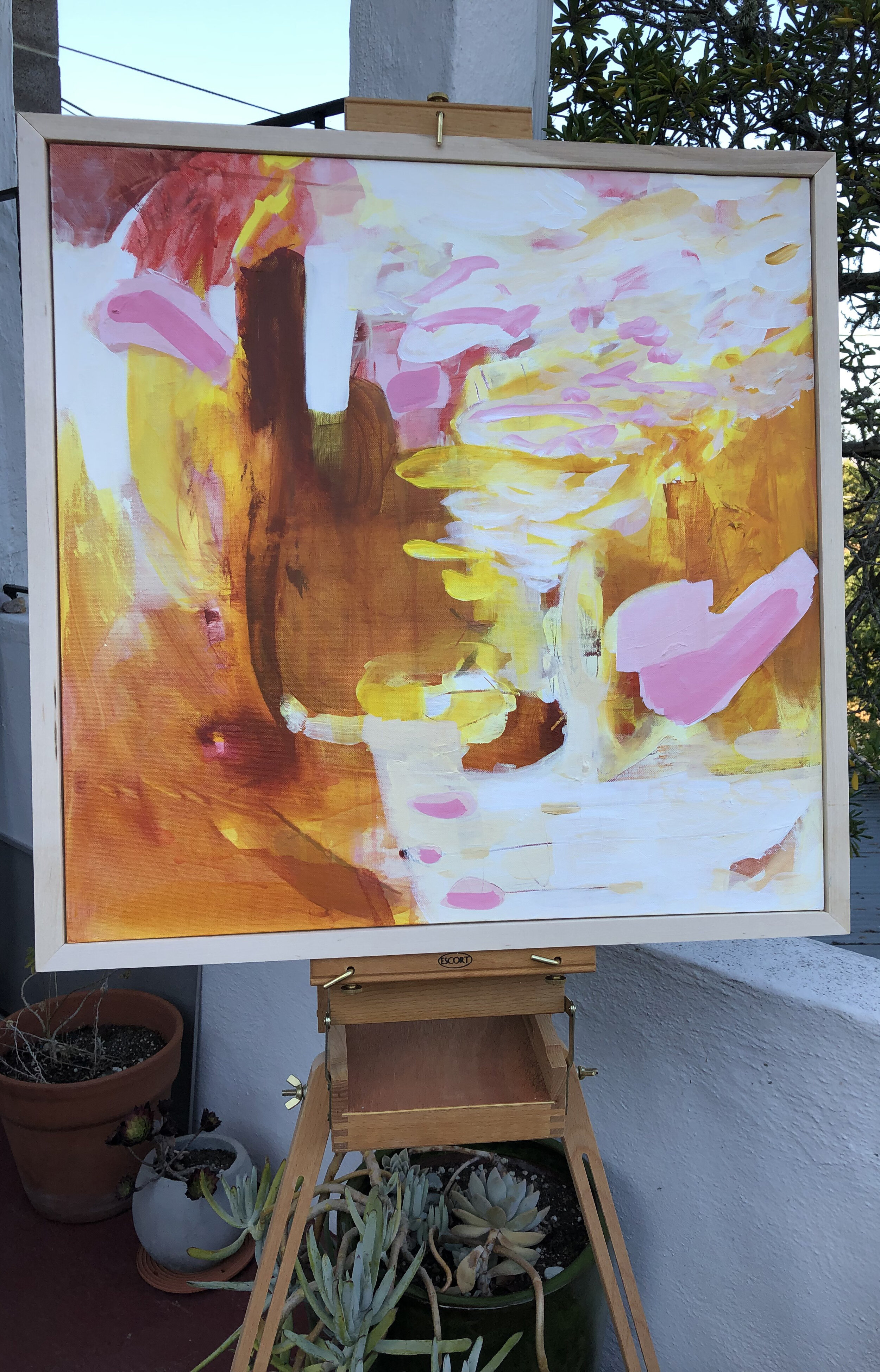 Ember, 2021, acrylic on canvas, birch frame, 26" x 26," Sold.