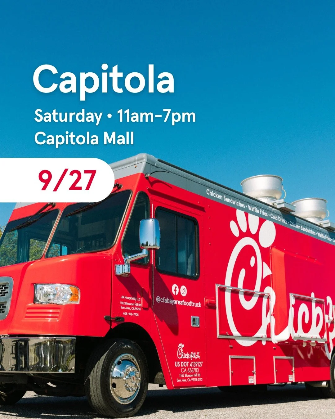 Rolling up to the Capitola Mall this Saturday, ready to serve you favorites. 😎
...
Saturday &bull; 9/27 | 11am - 7pm
Capitola Mall
1855 41st Ave, Capitola, CA 95010