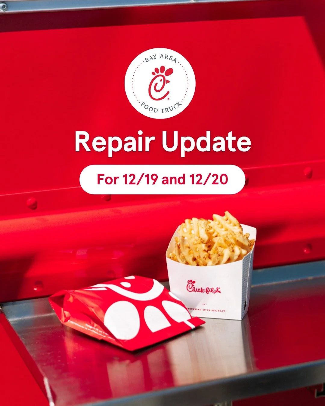 WATSONVILLE &amp; CAPITOLA CANCELLED
...
We apologize for the change in plans but the truck requires some unexpected repairs that forced us to cancel Friday and Saturday in Watsonville and Capitola. We will update our plans for Merced next week.