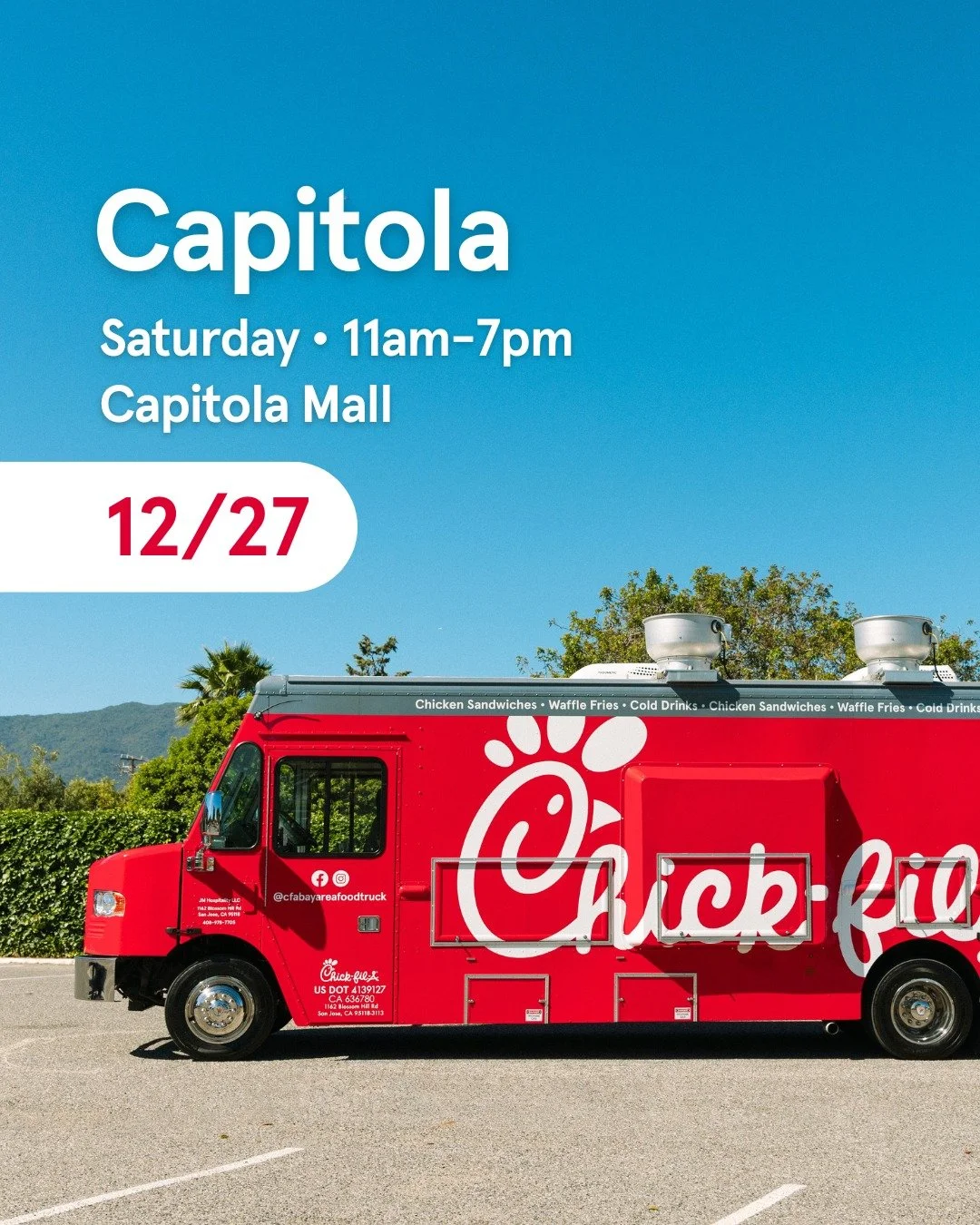 Join us for our last visit of the year, Capitola ☀️
...
Saturday &bull; 12/27 | 11am - 7pm
Capitola Mall
1855 41st Ave, Capitola, CA 95010