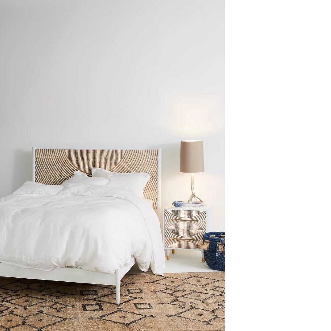 Looking to bring a bit of coastal vibe into your bedroom? Keep the tones light and neutral. ⁠
⁠
Carved Thalia Bed from @anthropologie⁠
⁠
#coastalbedroom⁠
⁠
.⁠
.⁠
.⁠
.⁠
.⁠
⁠
#beach #ocean #coast #travel #interiordesign #bed ⁠
#bedroom #home #homedecor