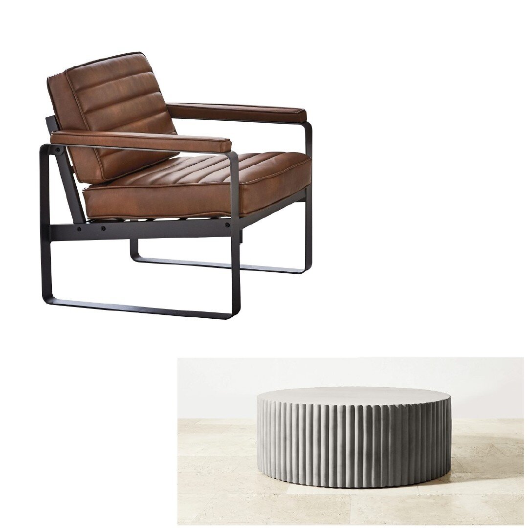 Getting a bit of Urban Modern into your space can be as easy as keeping it neutral and adding a few key furniture pieces. Dark metal and brown leather (or vegan leather) is a great look and a concrete look for your side or coffee tables is another gr