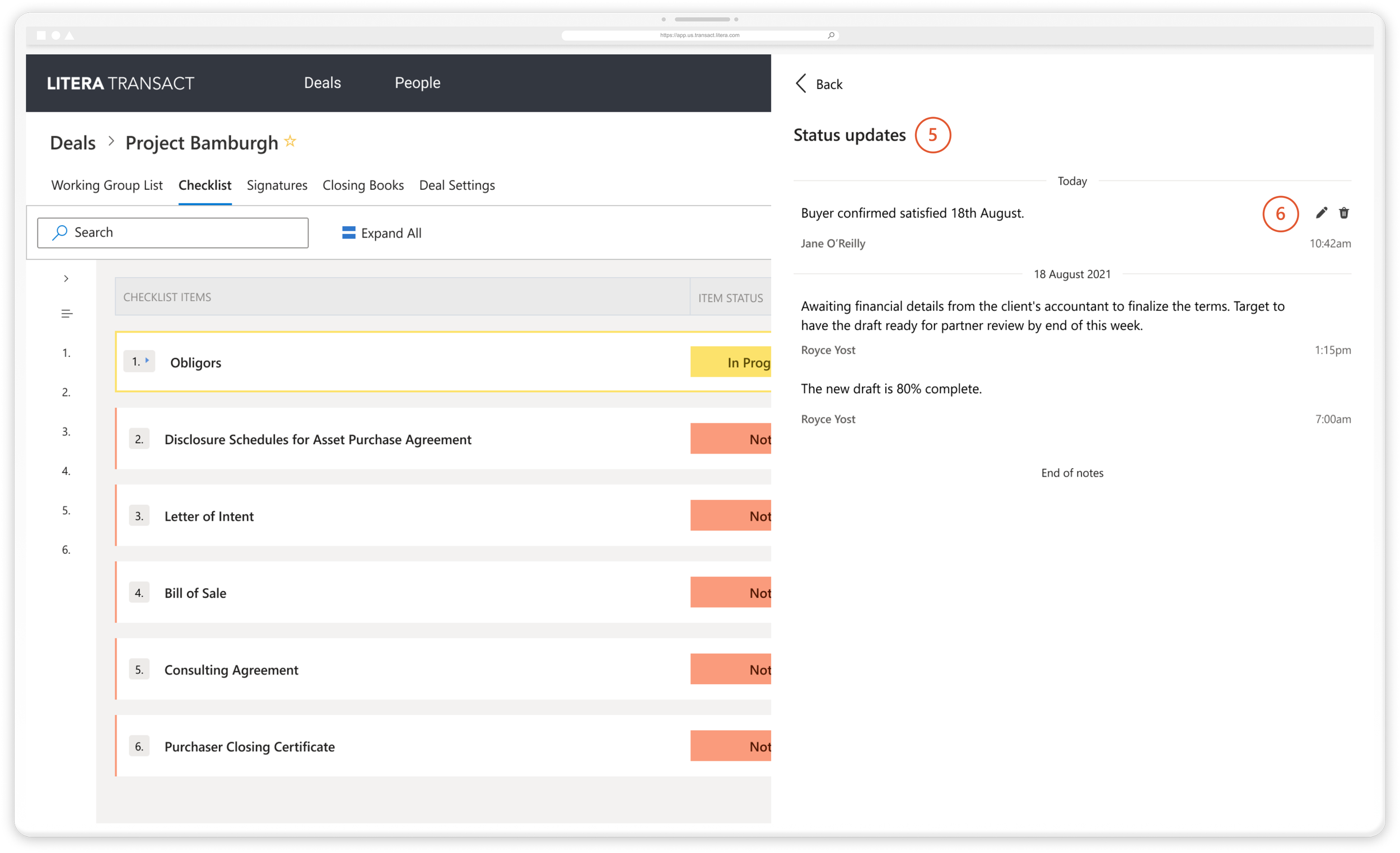 5. Users are able to see previous note history with names and times

6. Users are able to edit and delete note that are their own