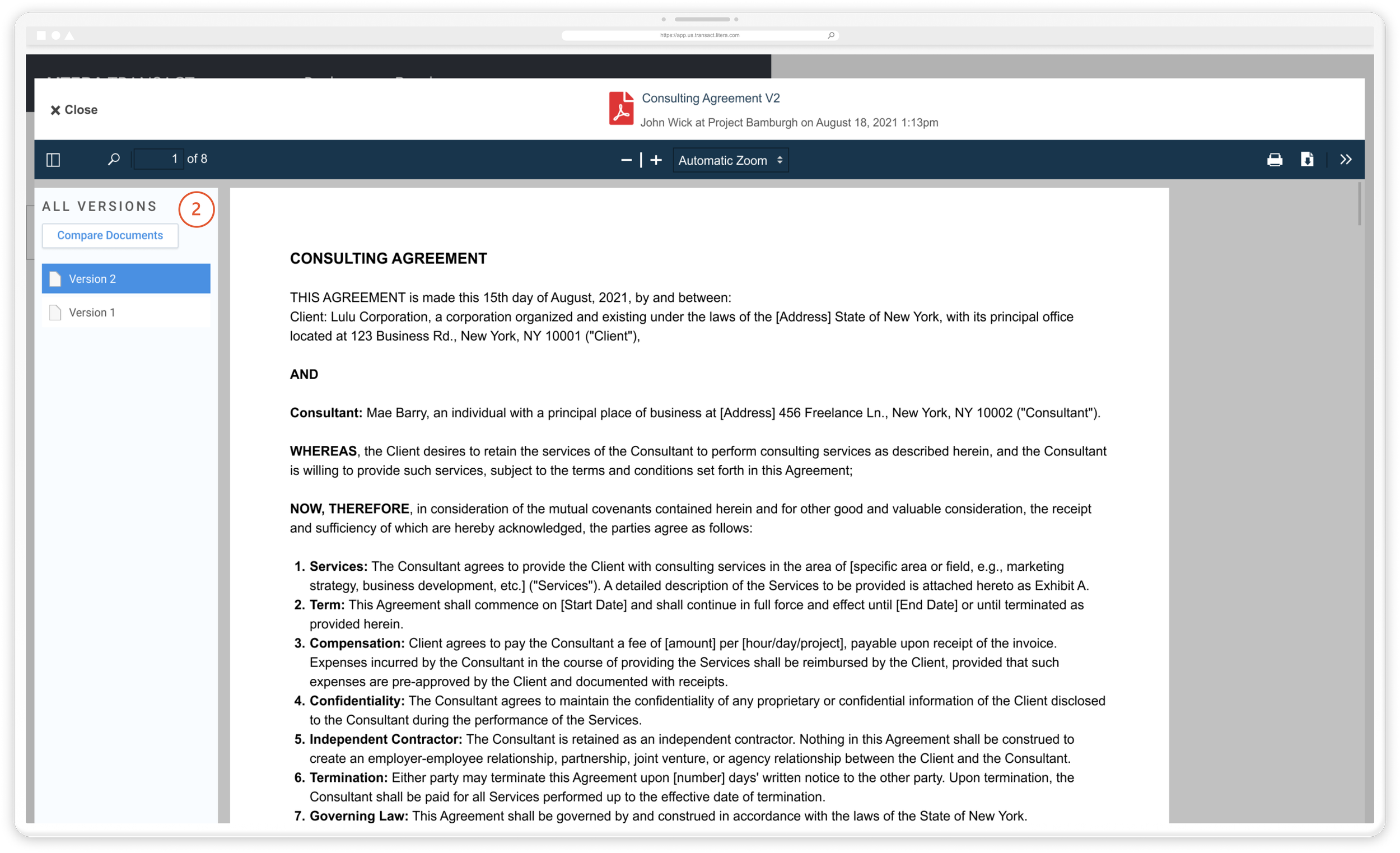 2.  In the document viewer hid both the comparison feature as well as previous uploads.