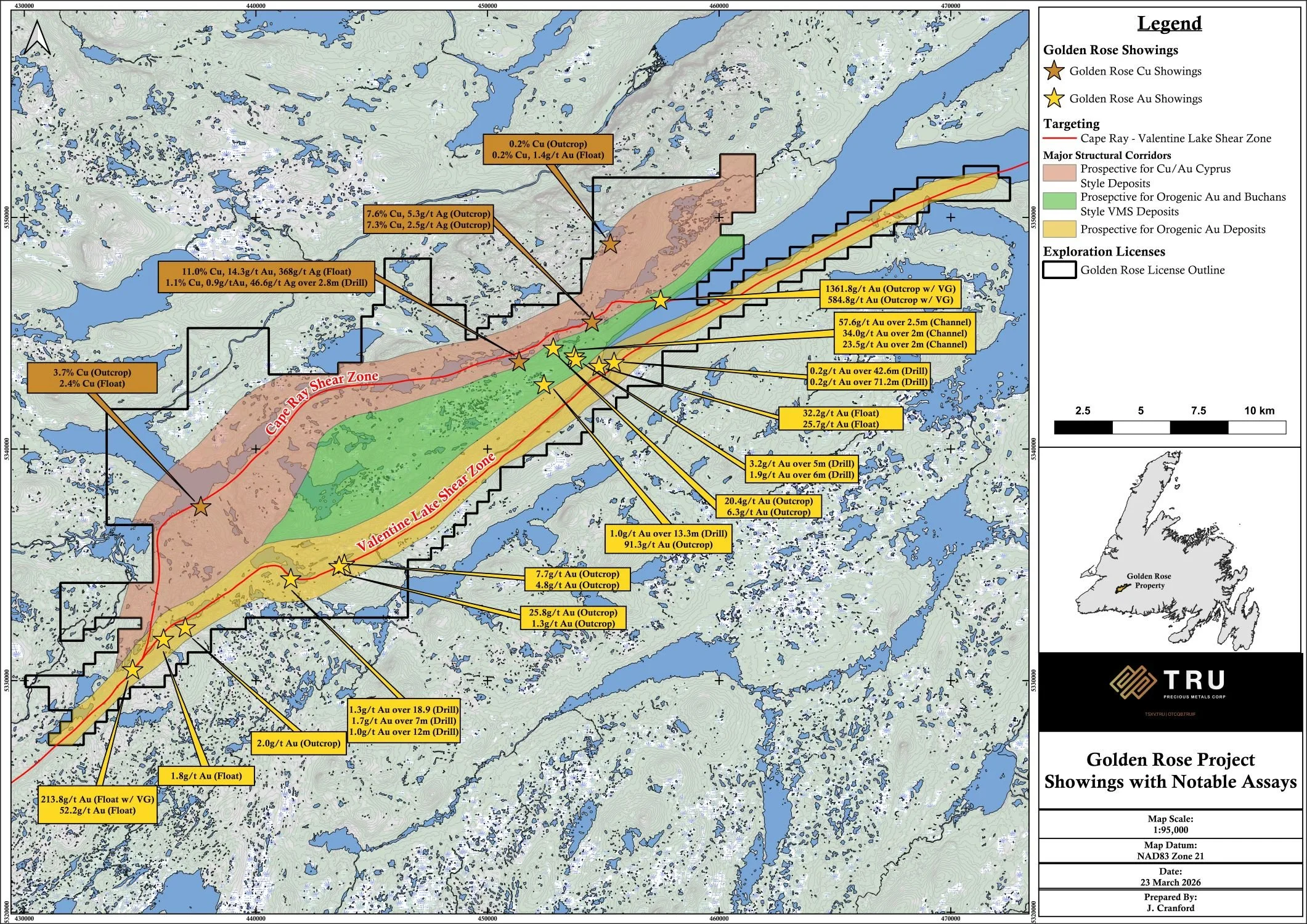 Golden Rose Project Showings with Notable Assays