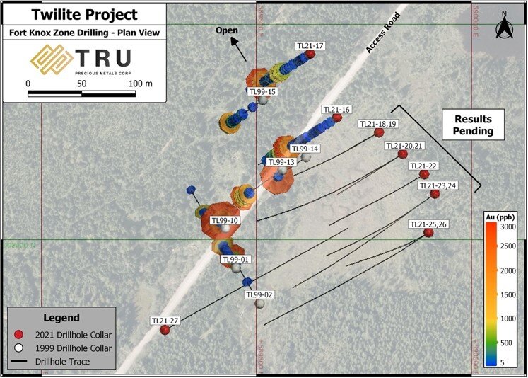 Figure 1 – Plan Map of Twilite Gold Drilling