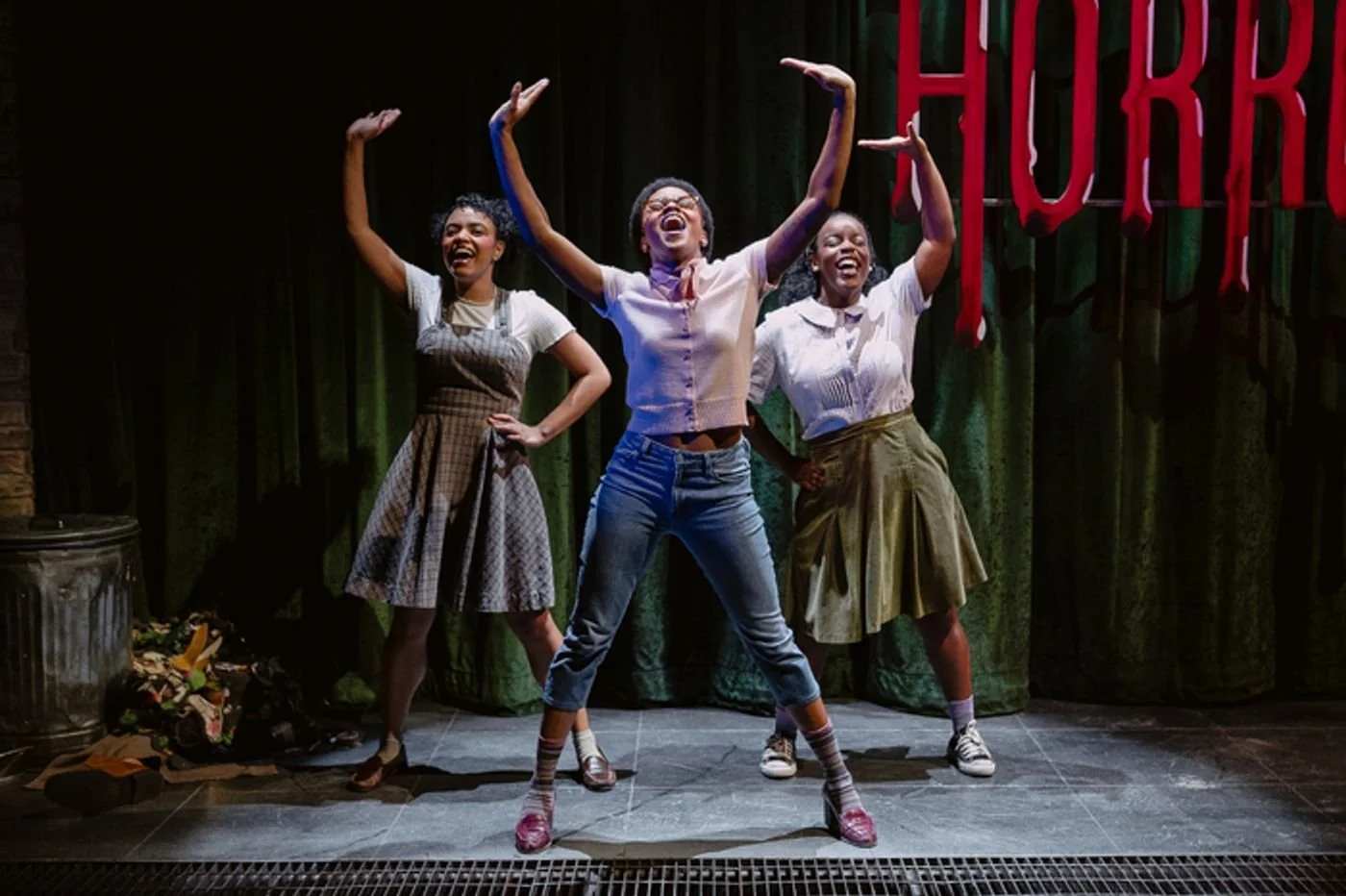 Production photo of the Off-Broadway 2025 company of Little Shop of Horrors. Photo by Michaelah Reynolds