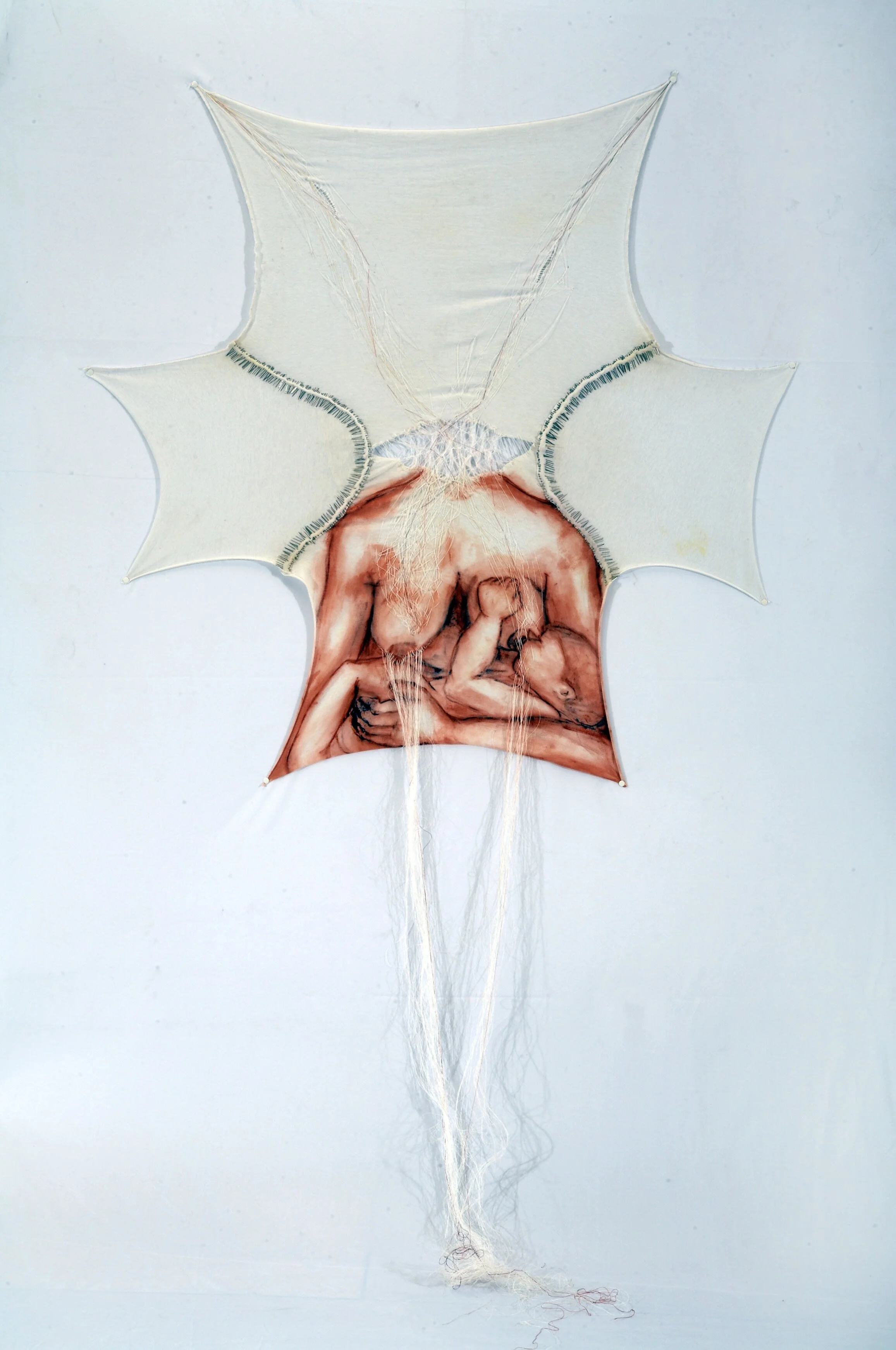 "Breastfeeding Body. Overflow", 35"x60"
conte, thread, pins, clothing