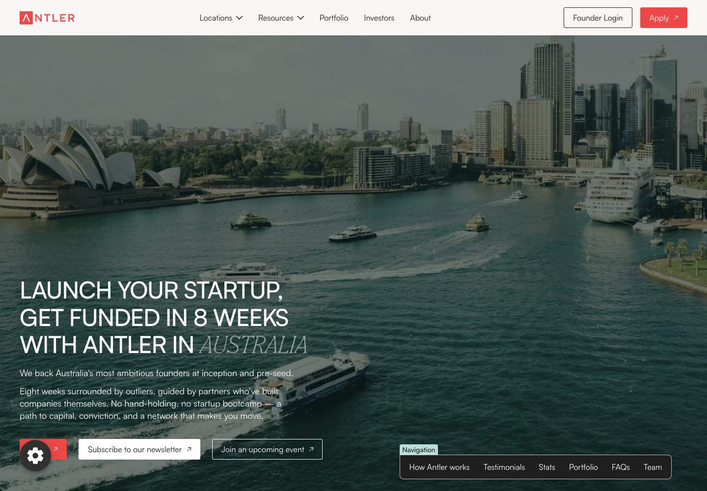 Antler Australia website inviting founders to launch a startup and get funded through its residency program