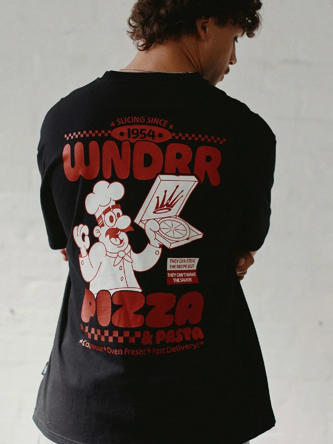 They can steal the recipe, but they can&rsquo;t make the sauce! 🍕 

Always such a good time linking up with @wndrr for some fun tee graphics like this one. 

📸 @wndrr 
 
&bull;

Got a brand that needs some extra flavour? 
Shoot through an email or 