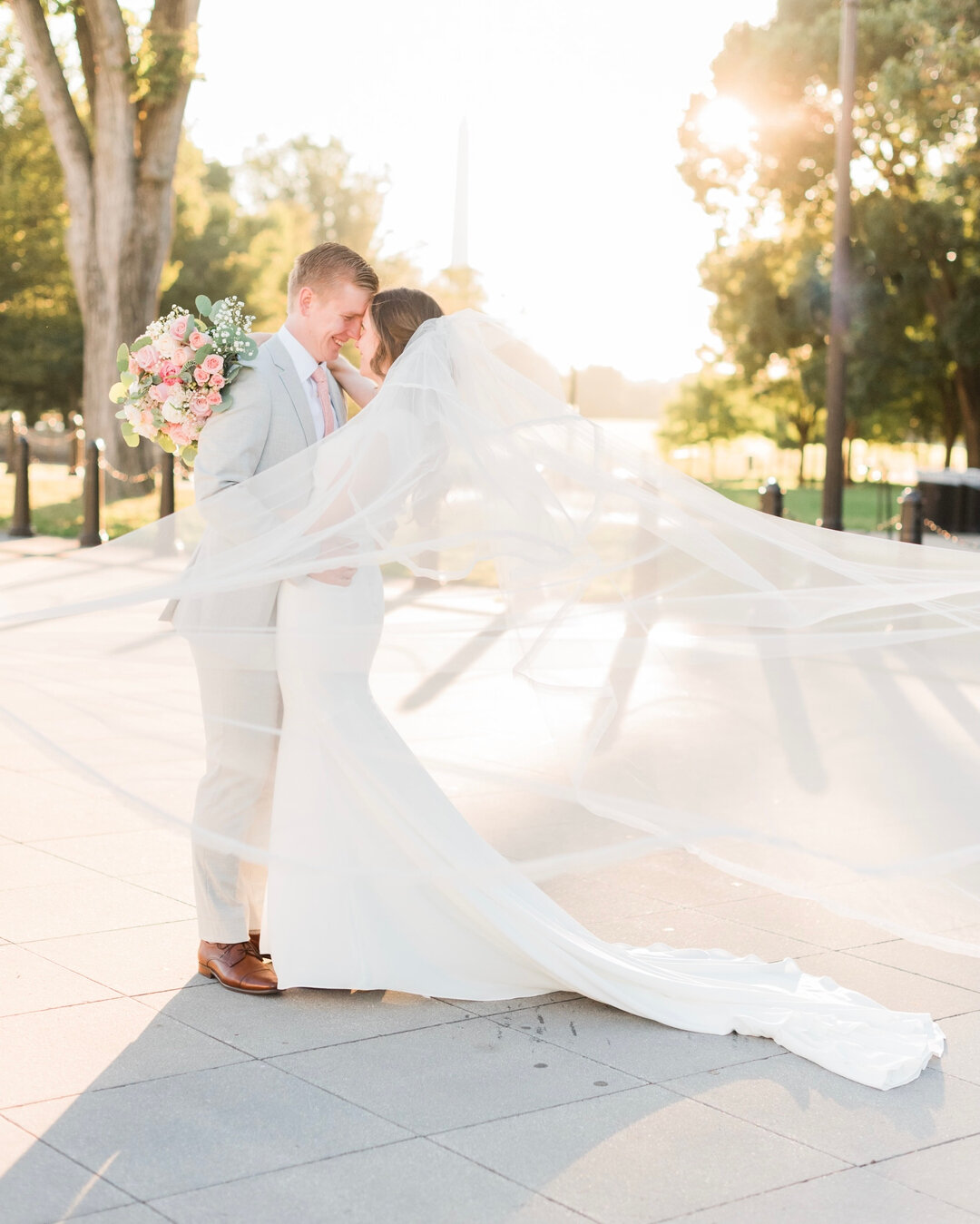 Introducing the newest Mr &amp; Mrs! Not only did I get to fly back to DC for this wedding but we spent yesterday morning at The National Mall getting these beautiful golden light bride &amp; groom portraits. ⁣
If you&rsquo;re wondering if it&rsquo;s