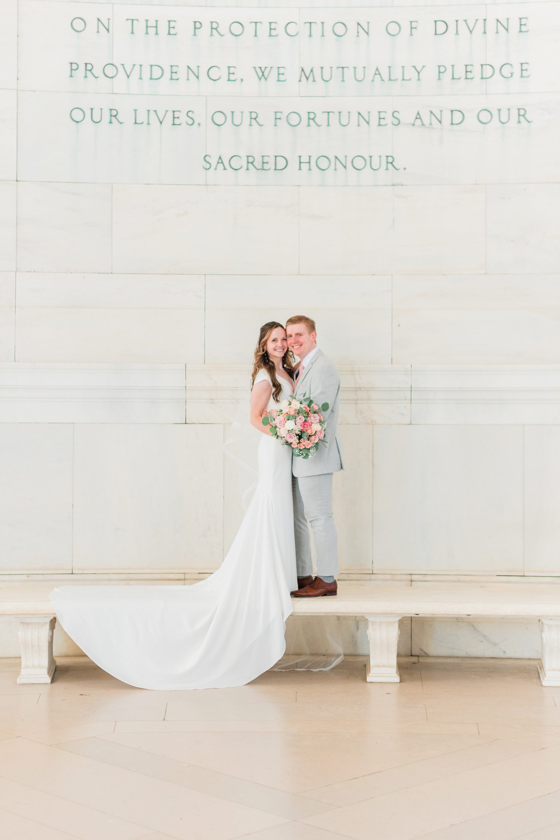    A Benjamin Franklin quote is featured in this wedding photo from a Washington DC bridal session. #washingtondcphotography #washingtondctemple #washingtondcwedding #dcweddingphotographer #washingtondctemplewedding #eastcoastweddingphotographer #sun