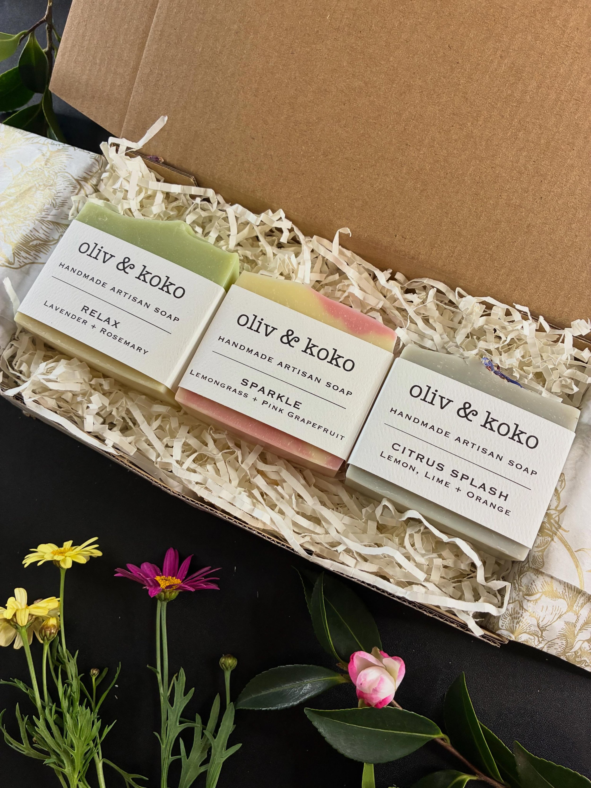 Citrus Splash, Relax + Sparkle Artisan Soap Gift Box

Spoil yourself or a friend with a set of three handmade artisan soaps. 

🫟 Citrus Splash. Uplifting scent of citrus (orange, lime + lemon) 
⭐️ Sparkle. A citrus and sweet scent of lemongrass + pi