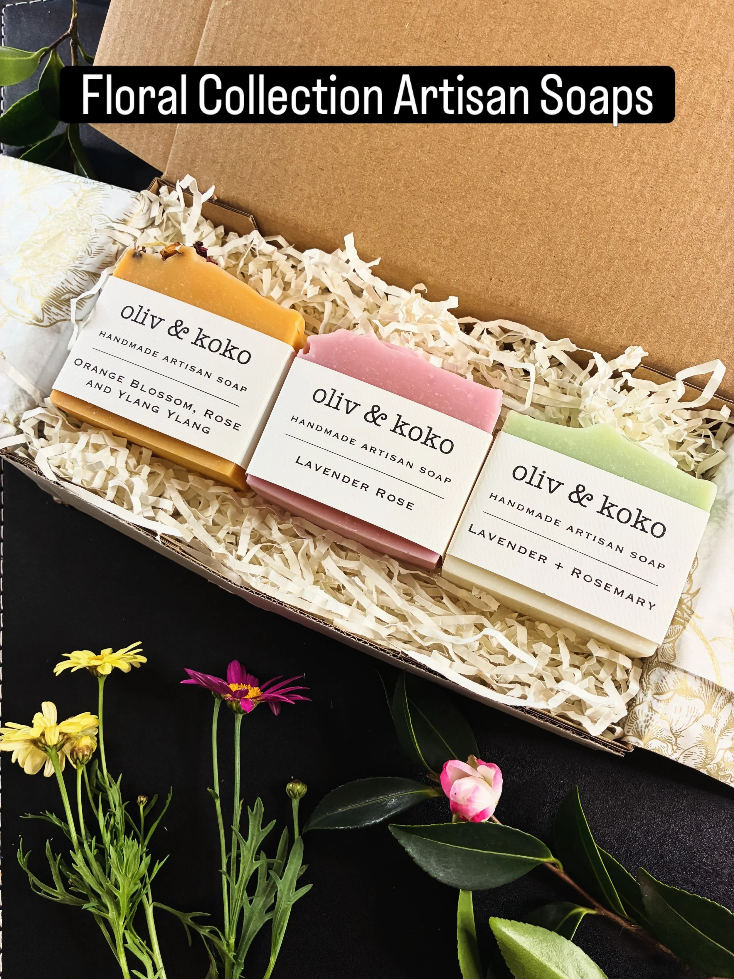 Floral Collection Artisan Soaps

🥀 Lavender Rose
🪴 Lavender + Rosemary 
💐 Orange Blossom, Rose + Ylang Ylang

Link above or www.olivandkoko.com.au 

&bull;
&bull;
&bull;
#handmadeinmelbourne #coldprocesssoap #giftsforfriends #oliveoil #bathroomess