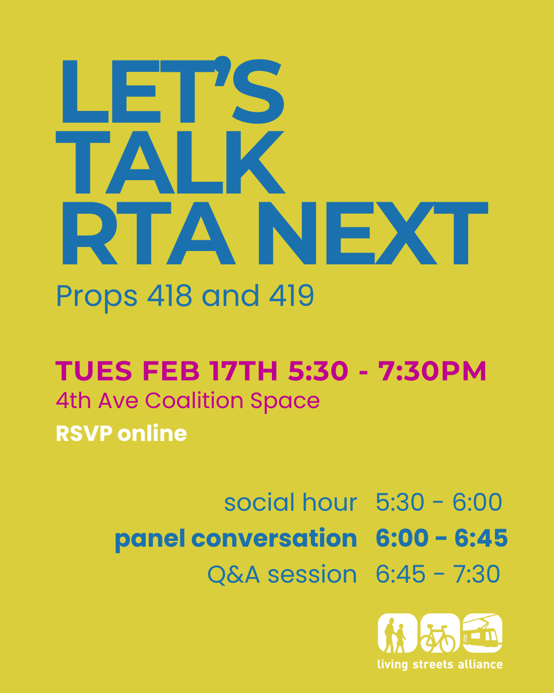 TOMORROW: Living Streets Alliance Hosts Forum on Why RTA Next Falls Short