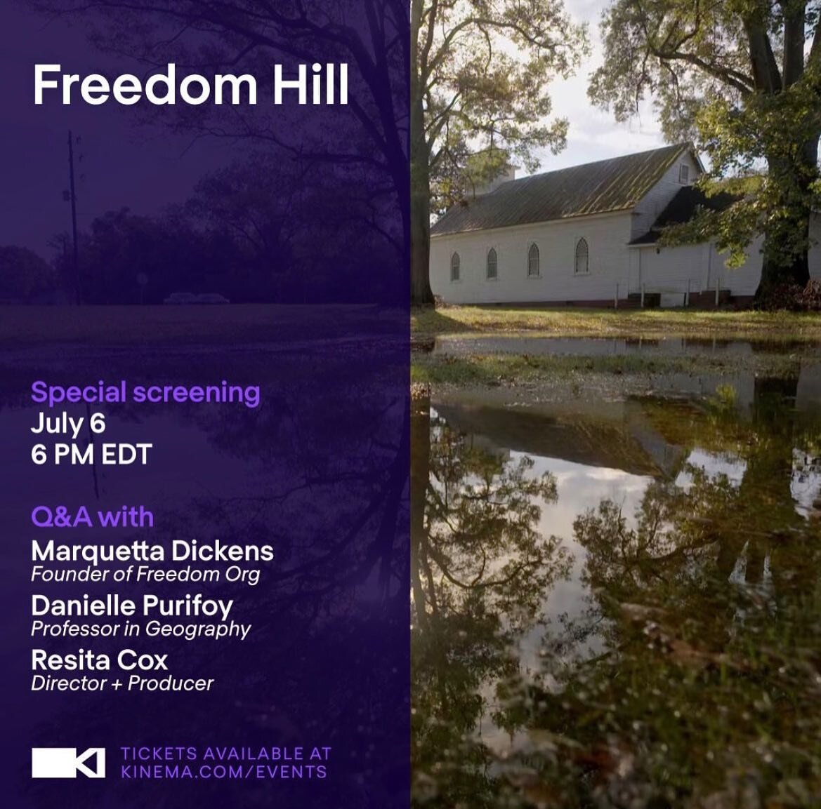 Join #NCEJN and @FreedomHillDoc for a virtual screening and discussion on July 6. 

The screening will begin at 6:00 PM EST. Hear from our main film participant, @marquettadickens, director and producer @poetresitacox and scholar Dr. Danielle Purifoy