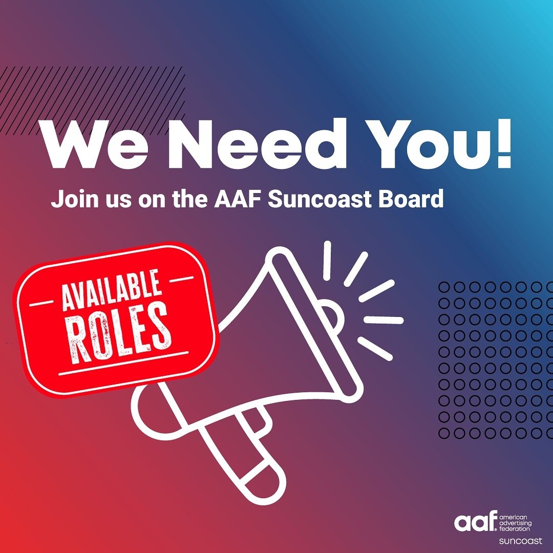 Are you looking to be a part of the AAF Suncoast board of directors for 2024-2025? Well, WE HAVE SEATS AVAILABLE! 

Swipe to see the current seats we have up for grabs!

If you have any questions or would like to learn more about how to become a part