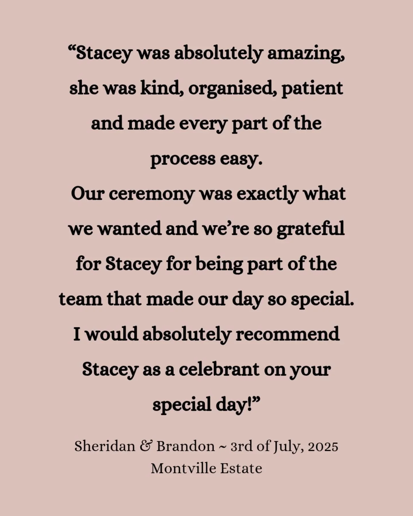 &quot;Stacey was absolutely amazing, she was so kind, organised, patient and made every part of the process easy. Our ceremony was exactly what we wanted and were so grateful for Stacey for being part of the team that made our day so magical. I would