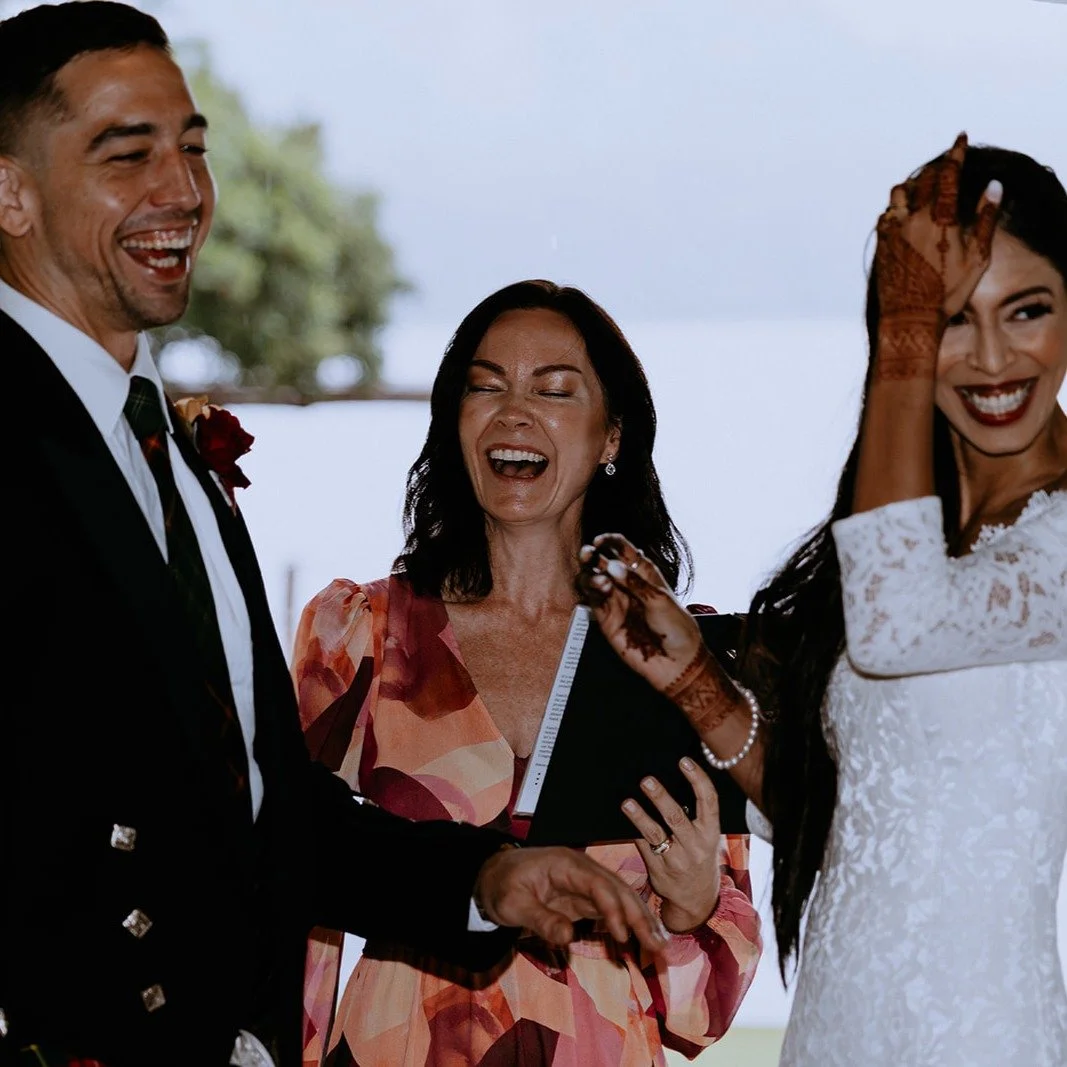 Laughter lifts the collective mood, elevates the atmosphere, brings all of us closer and makes us feel relaxed!

I'm a celebrant, not a comedian, but I will cleverly add hints of humour throughout your ceremony to make everyone giggle and smile, ensu