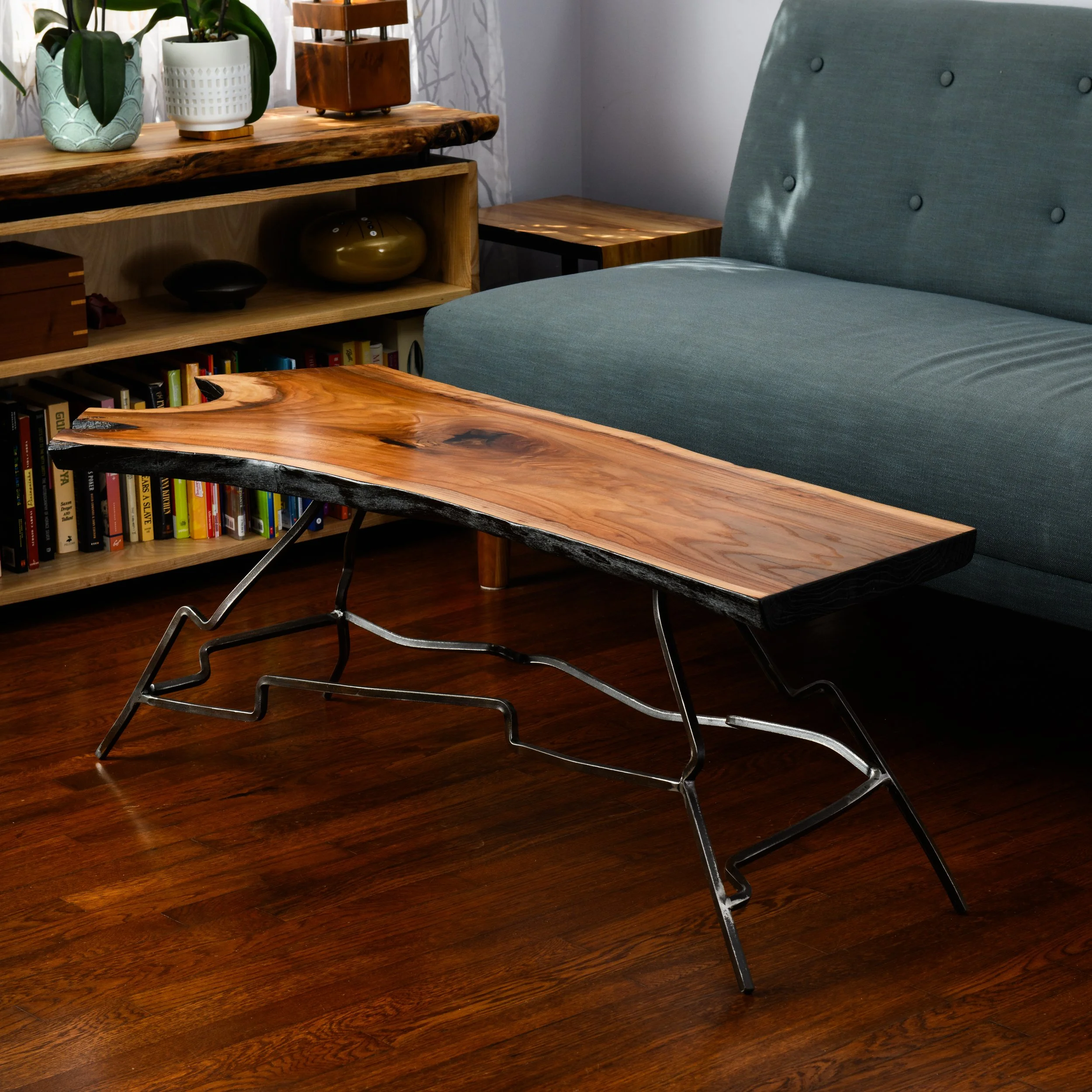 Lacebark Elm + Steel Coffee Table