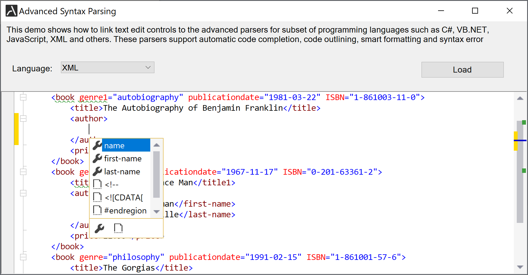 XML validation and code completion — AlterNET Software