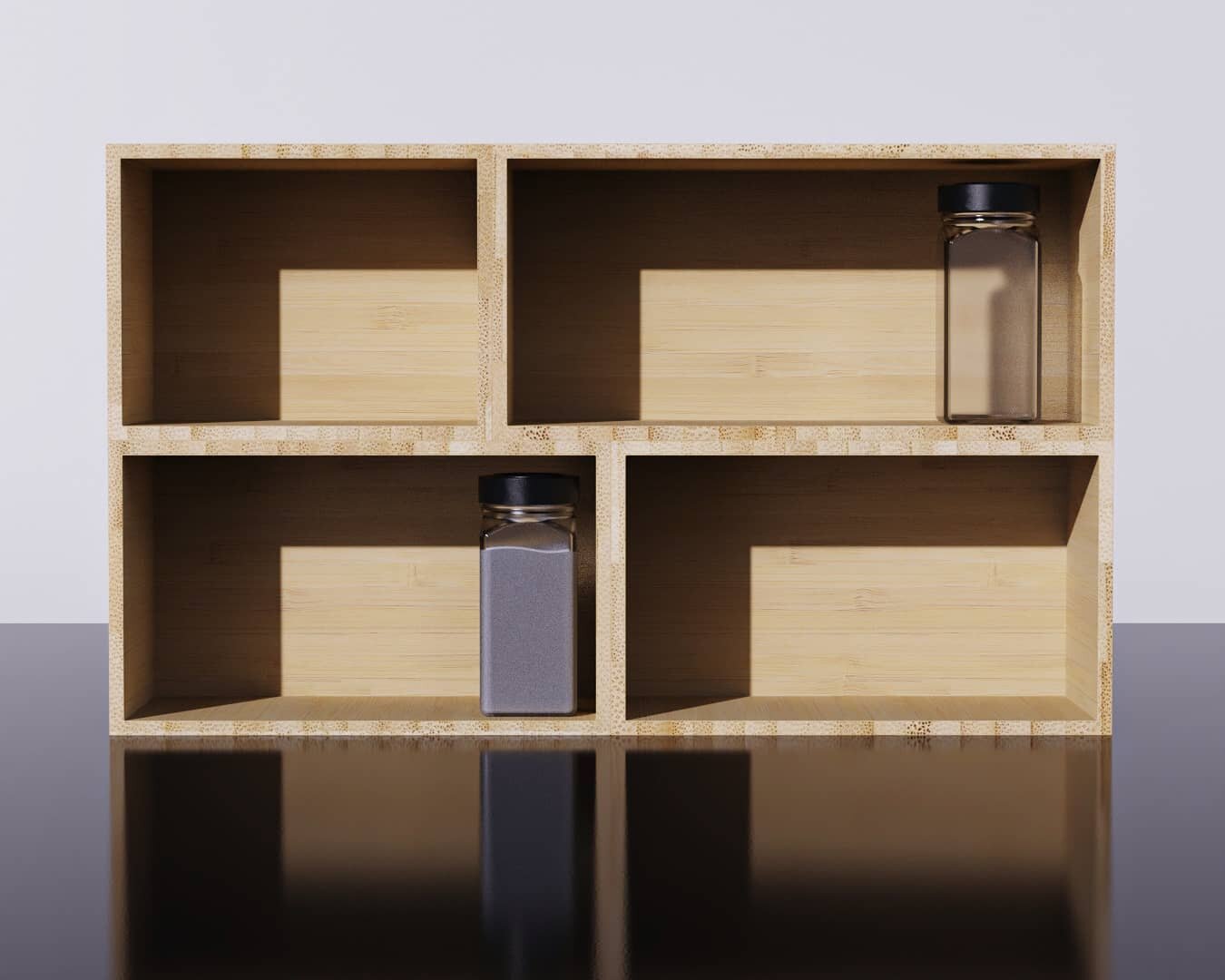 Modular bamboo spice storage that allows the user to easily categorize spices and organize them to fit their space. Going for simple vibes so it acts like a blank canvas for the individual's unique collection. Short project for one of my classes!