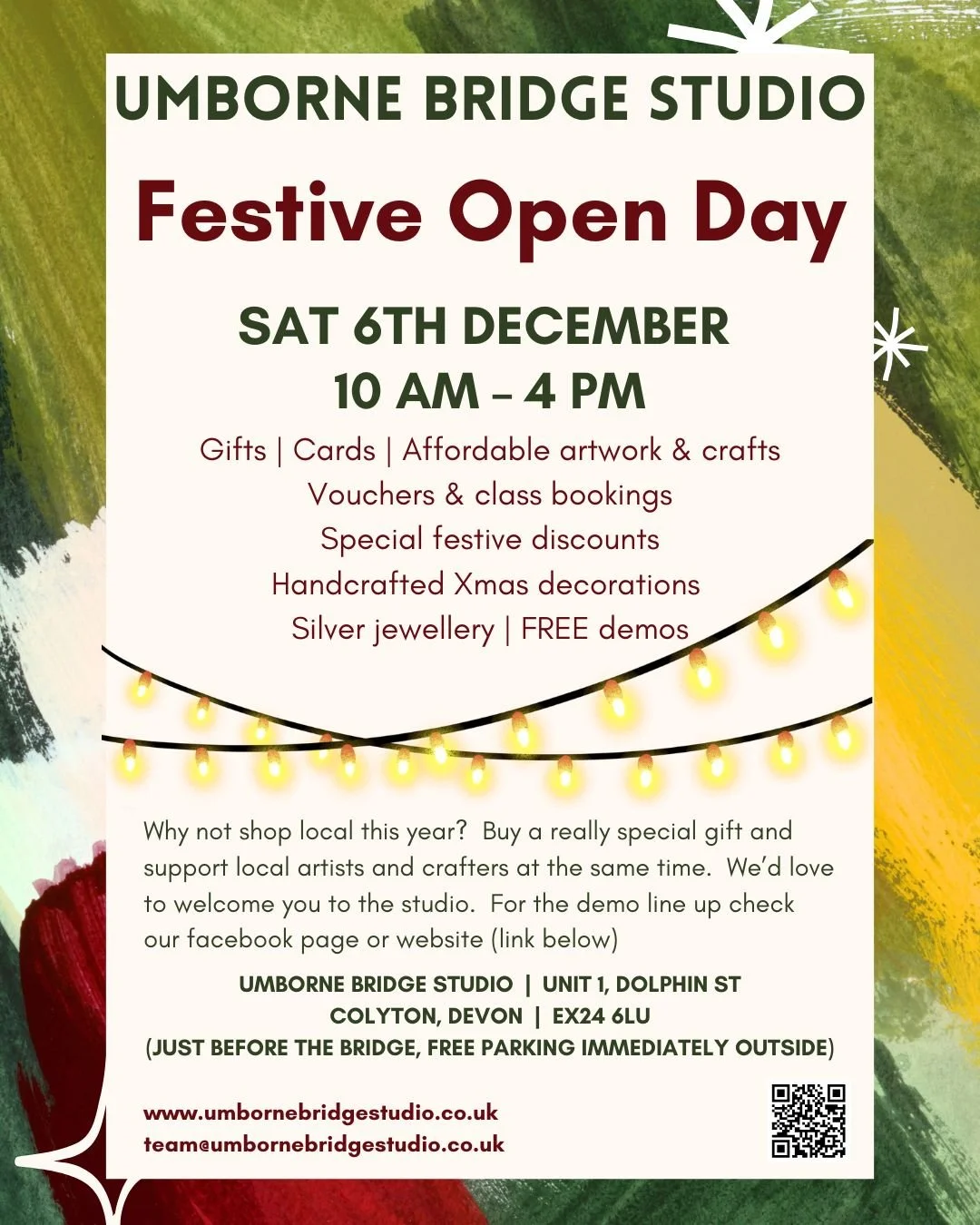It's Festive Open Day at Umborne Bridge Studio on Saturday 6th December, 10-4 pm.

@alexboonart , @naomibrookesdesigns , @janellewellynfelt and I will be opening the doors and welcoming in visitors - plus some demoing during the day to keep us busy!
