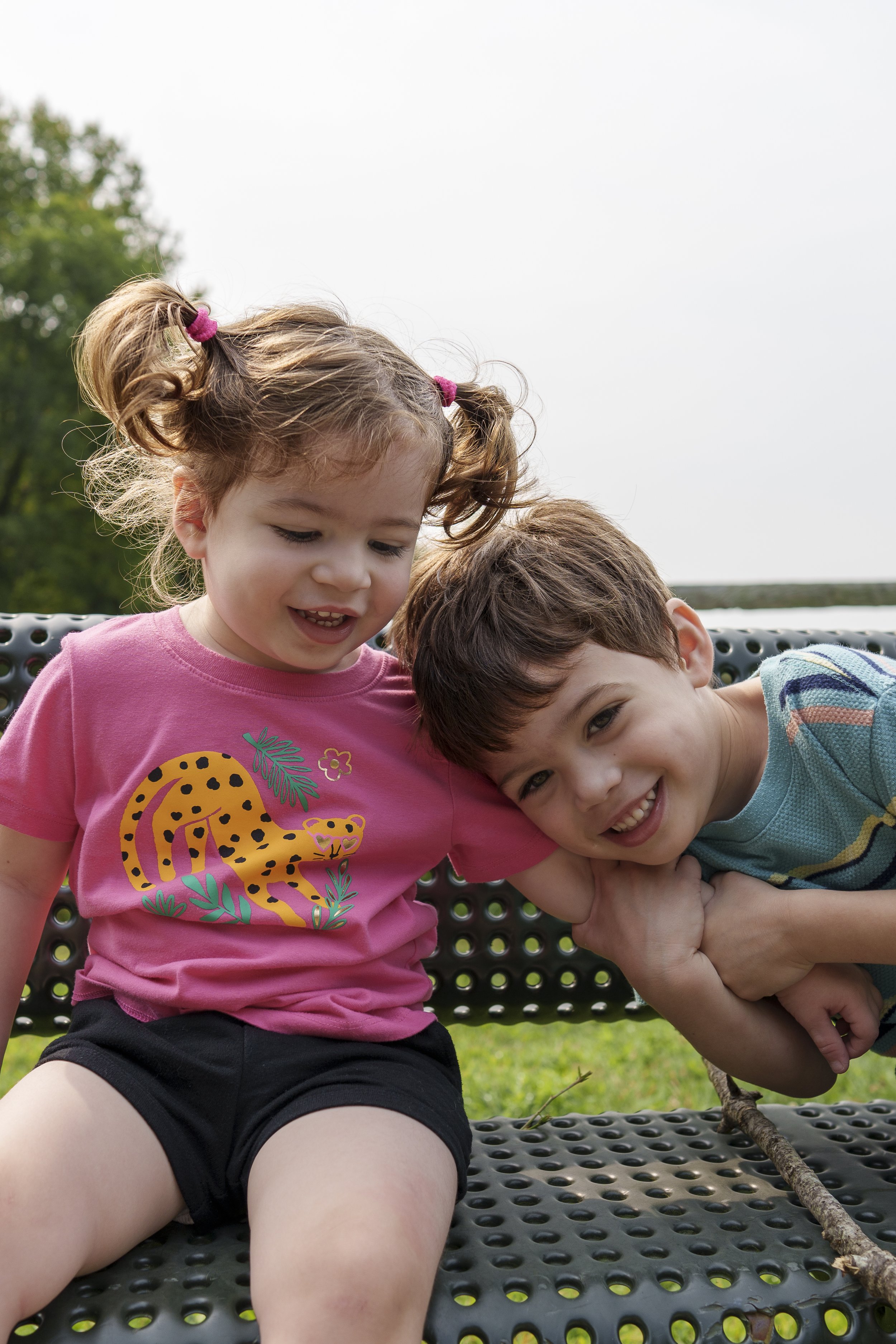 River and Eleanor on a hike via the Mattapoisett Rail Trail, 8/15