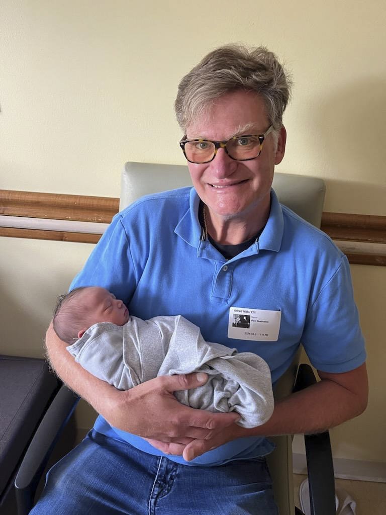 Pop Pop hanging out with Jack at the hospital, 8/11, crappy cell phone pic