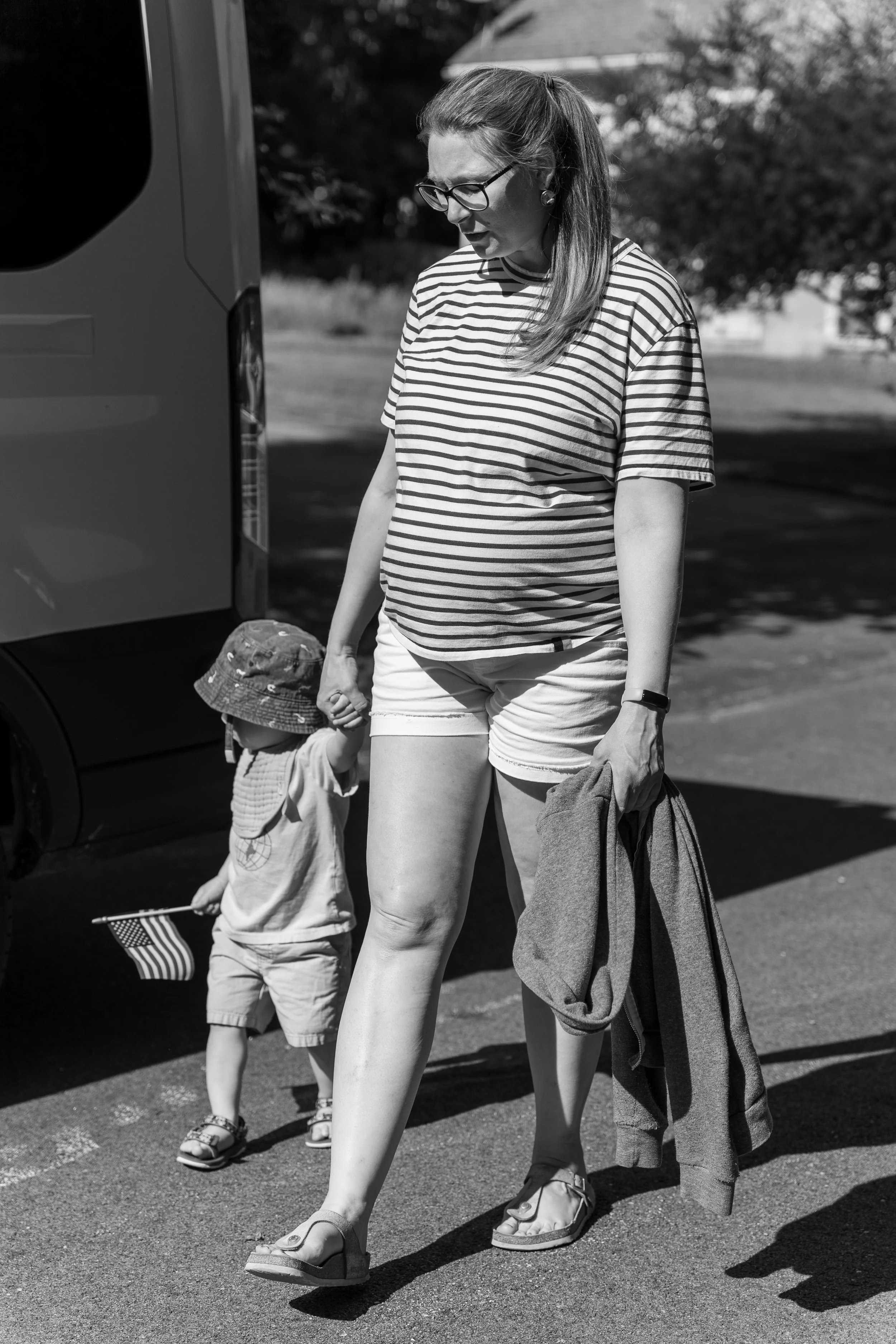 River, Mama, and Dada at the Independence Day parade in Fairhaven (7/4)