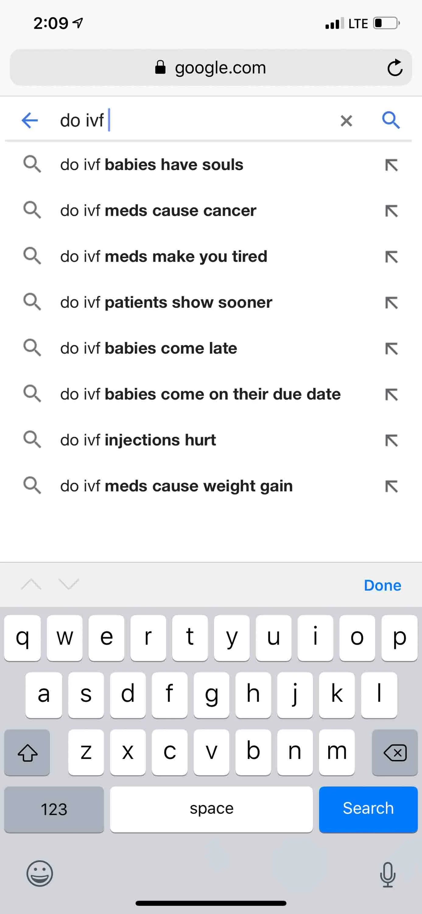 The "common searches" that come up when you type in "do ivf..."
