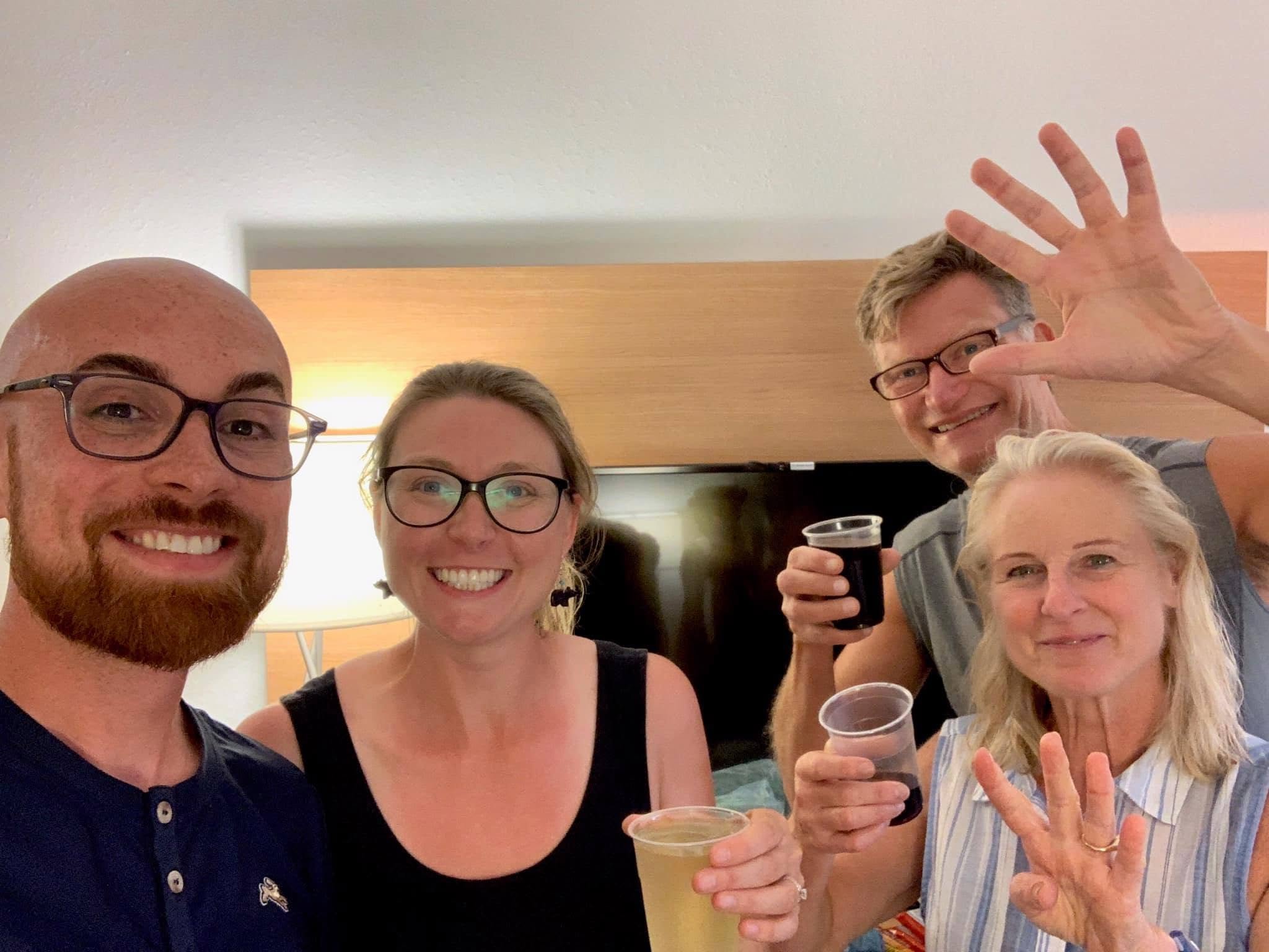 Cheers on our 9th wedding anniversary the night before the hike
