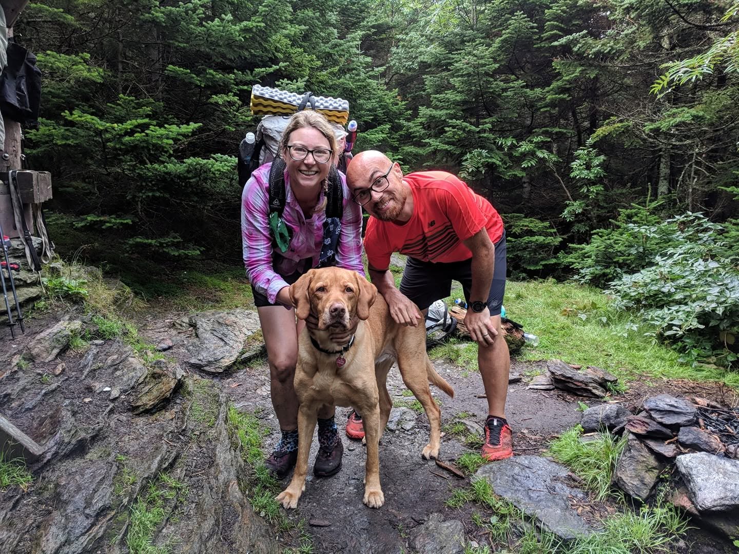 A French-Canadian dog named Clair, who was so sweet! We arrived at this shelter late to find a group of Canadians. We asked if we could share the shelter with them, and they replied in French accents, "Yes, the guidebook says to make room for any arr