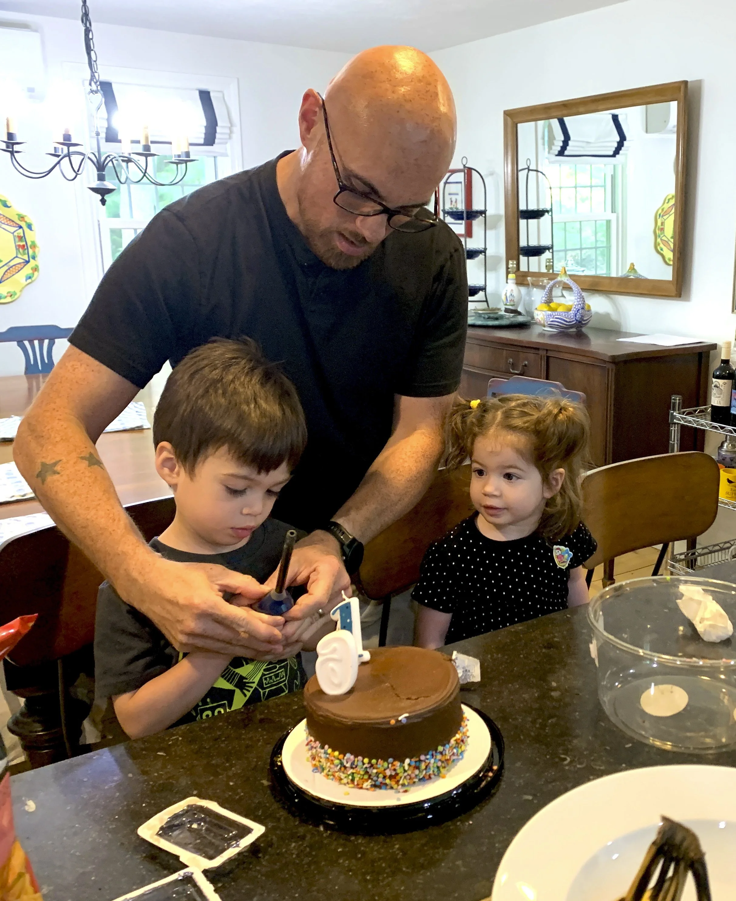 Celebrating Pop Pop's birthday, 8/14, ugh, another cell phone pic