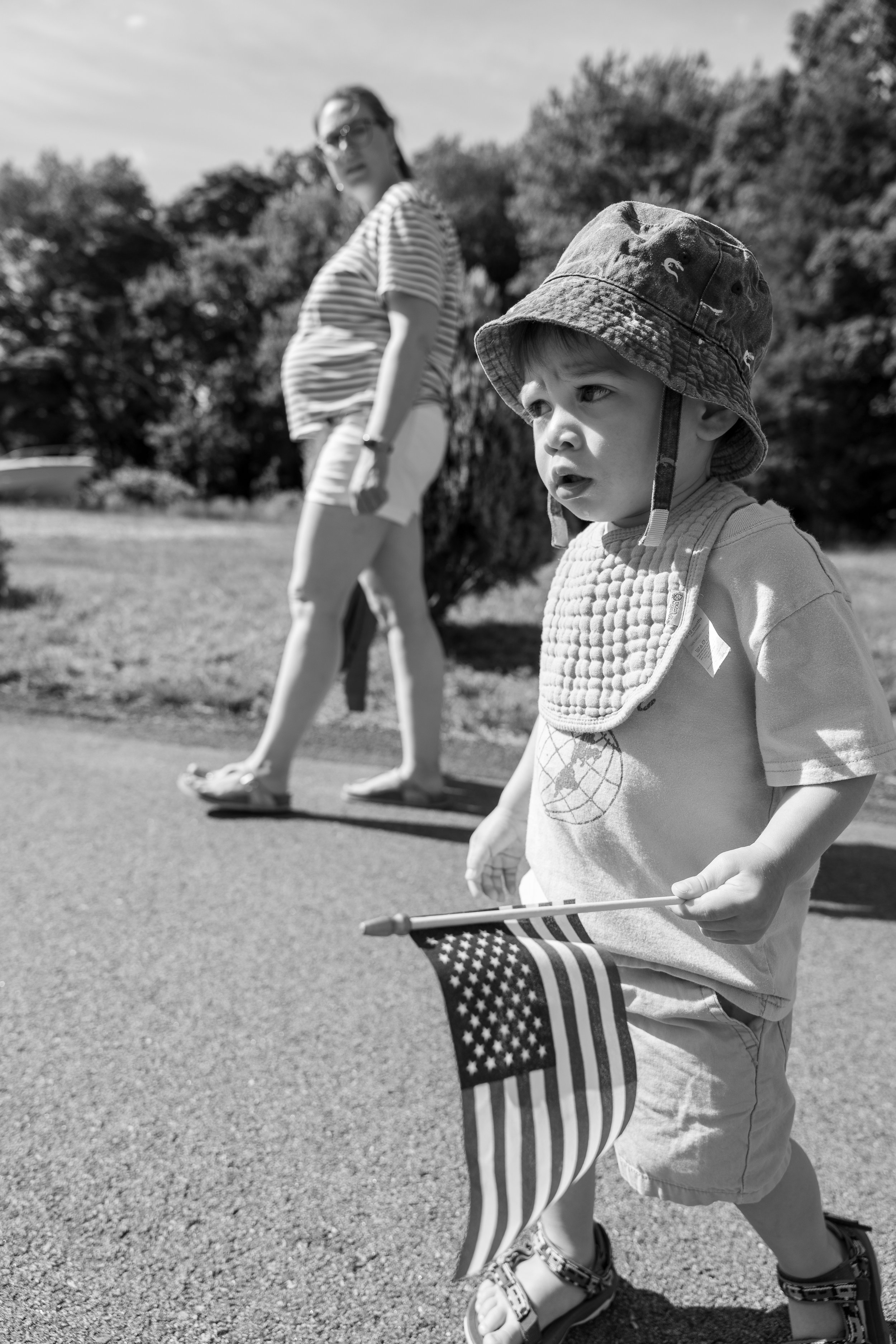 River, Mama, and Dada at the Independence Day parade in Fairhaven (7/4)