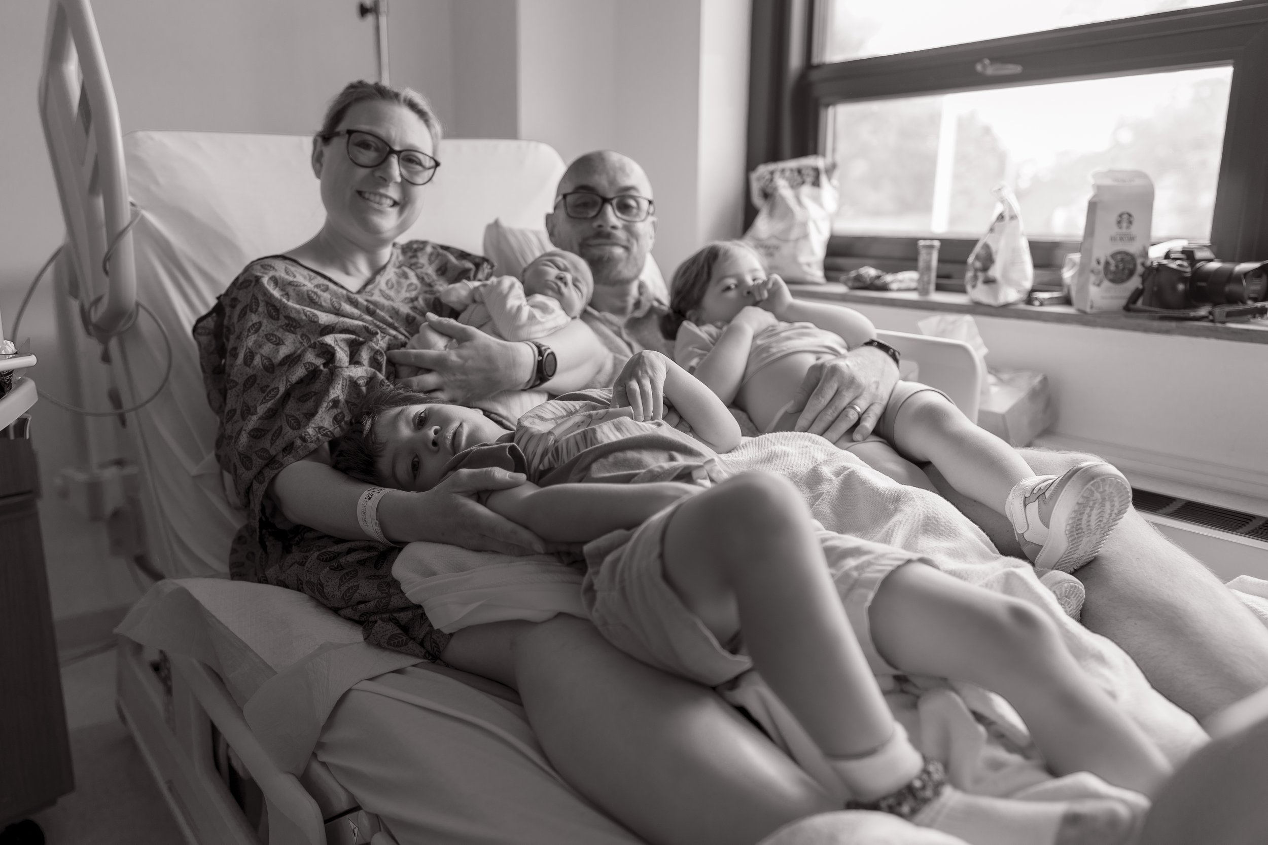 River and Eleanor meet Jack for the second time, 8/11 (we don't have pictures of their first meeting on 8/10, the day he was born, as there were too many people in the room and too little time)