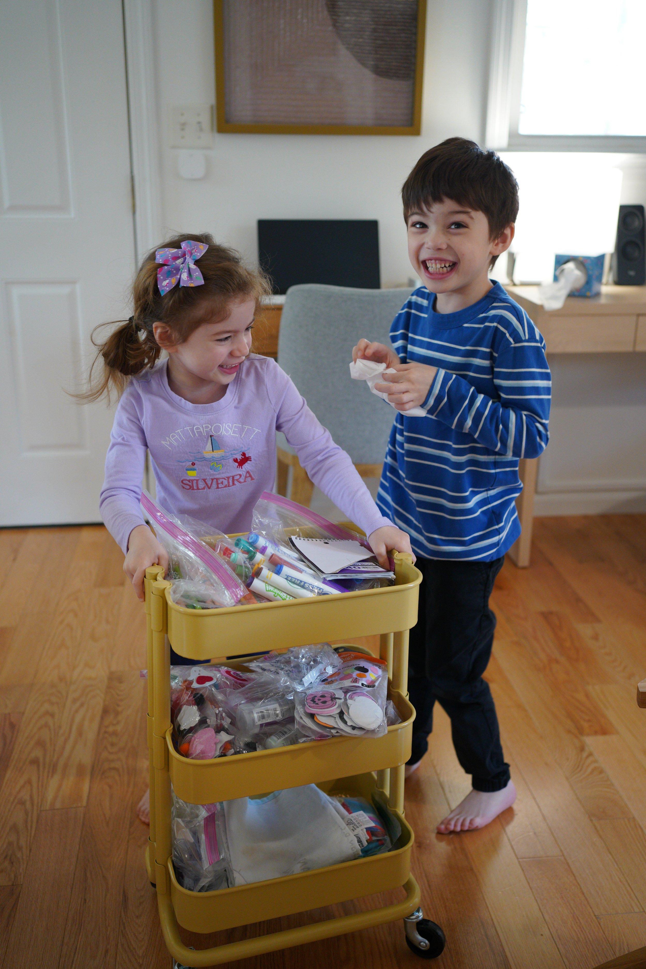 River and Eleanor organized their art supplies