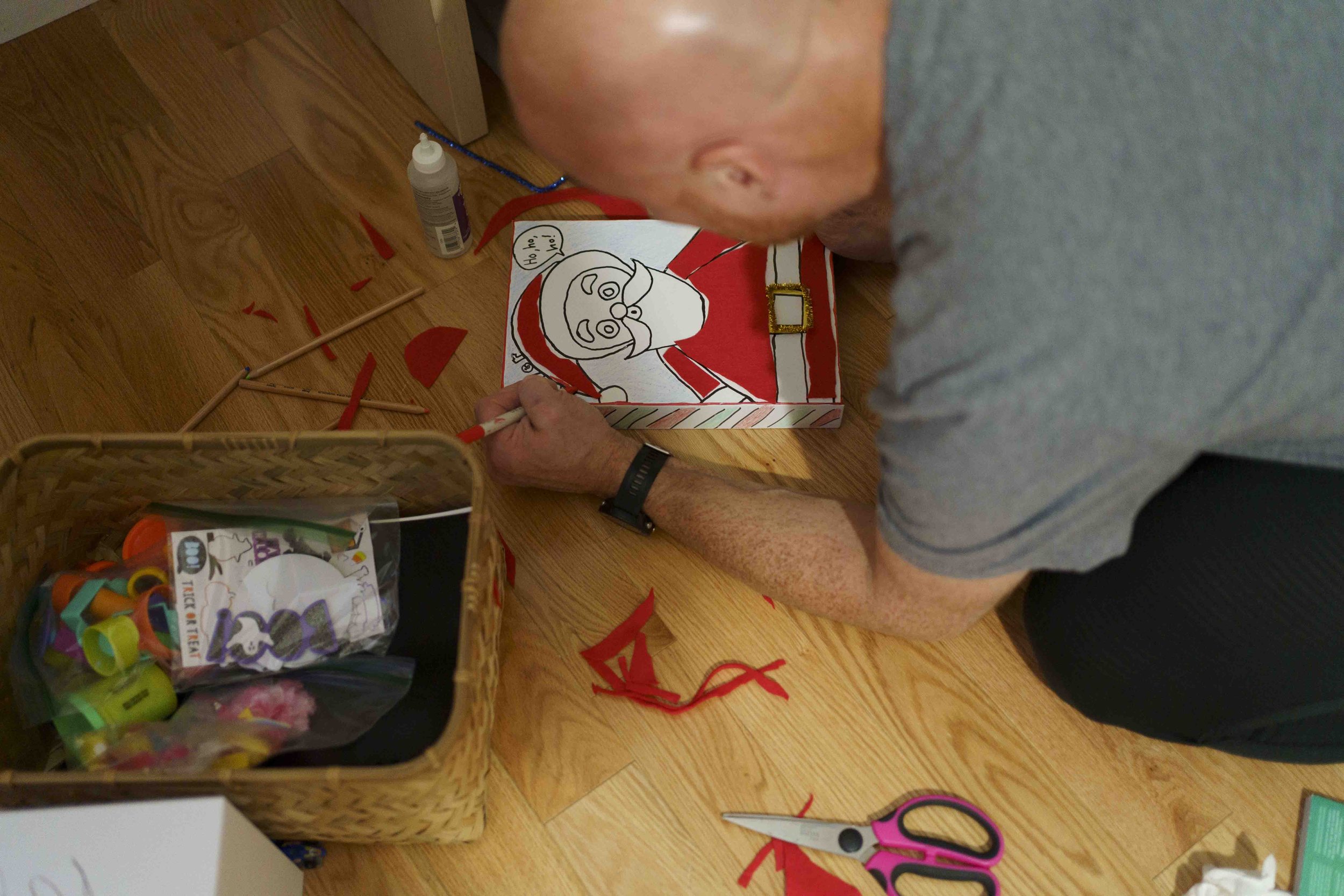 Decorating for the kids' "Party in a Box" at preschool