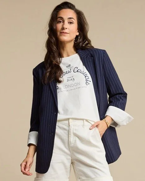 Pinstripe Palazzo Blazer - Dark Navy