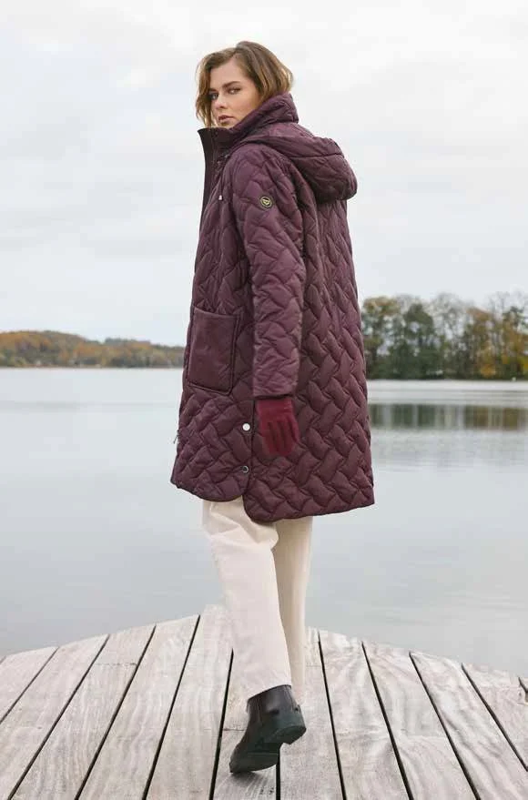 Longline Quilted Coat - Burgundy