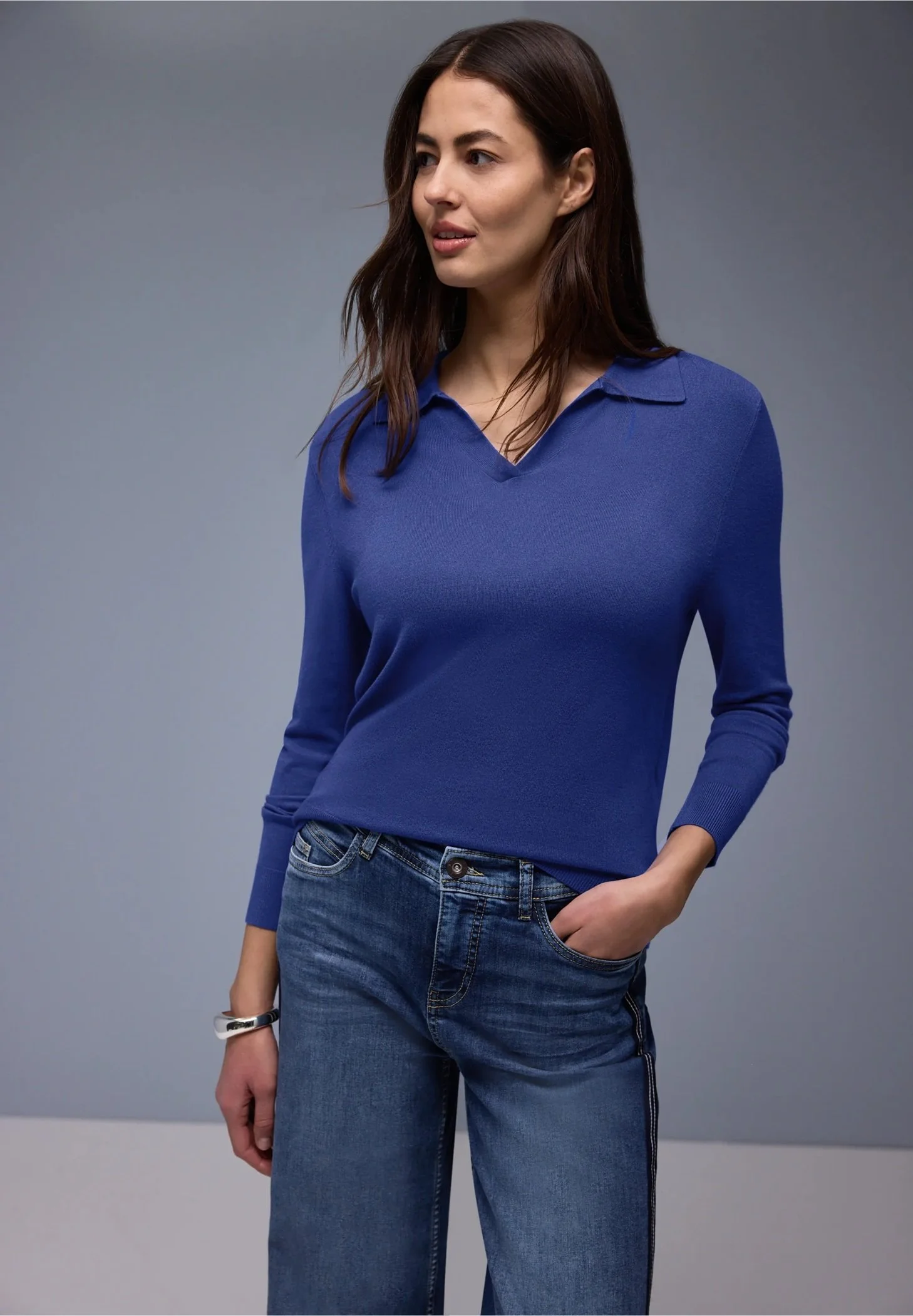 Sweater with polo collar - amparo blue