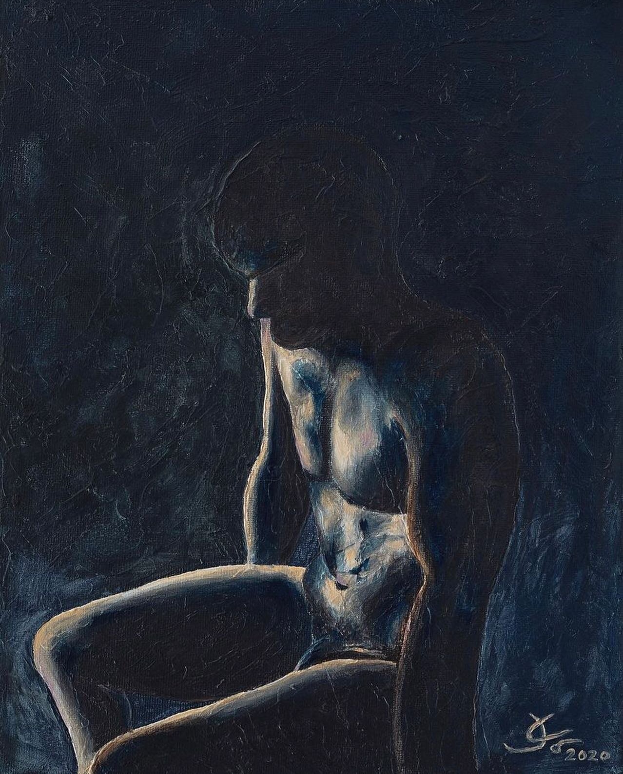 &quot;Within Me&quot; depicts a nude man sat in the shadows, alone with his own thoughts. All the emotions and feelings coming from within, surfacing to his skin. 

The textured background follows the shape of the body and continues throughout it, ma