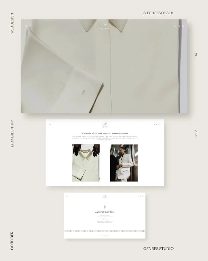 SÌ. ECHOES OF SILK: Brand Identity | Art Direction | Packaging | Social Media | Photo & Video Shoot | Web Design
MVP wireframes & design
[SÌ. is a womenswear brand focused on silk garments, where Eastern craftsmanship meets a