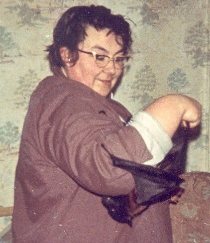 Grace Russ (nee Baglin) with pet bat fruity, in the 1960's, while living at 38 Victoria Road, North Common, Warmley, Bristol