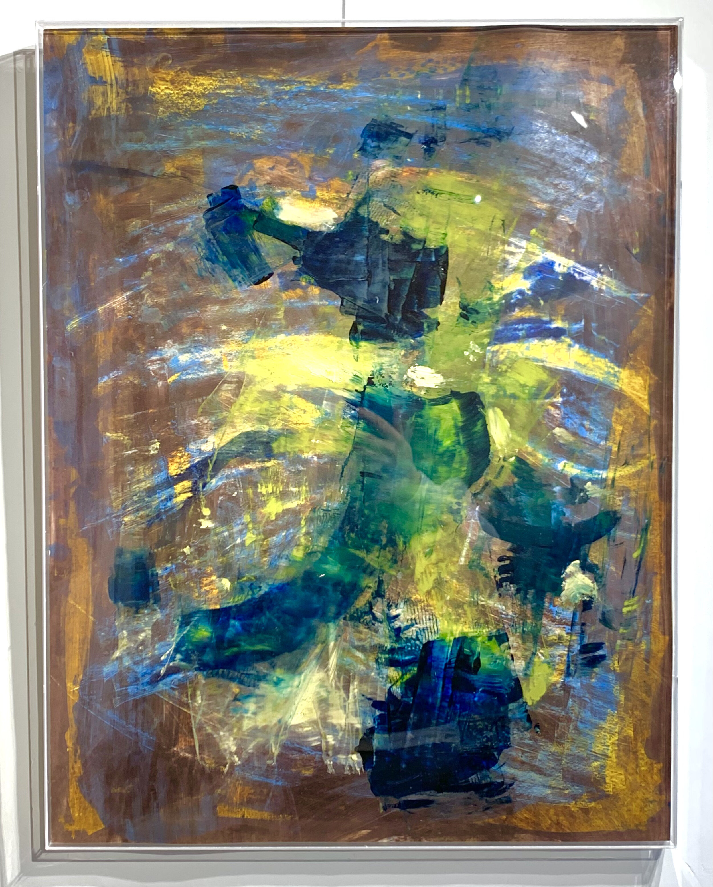 Armand Rottenberg(French Painter 1903 - 2000), 1970-80's Abstract Painting, Oil on vinyl board, 51 cm x 64 cm. Acquired from the artists estate. Contemporary custom made Perspex tray frame. Price on Application