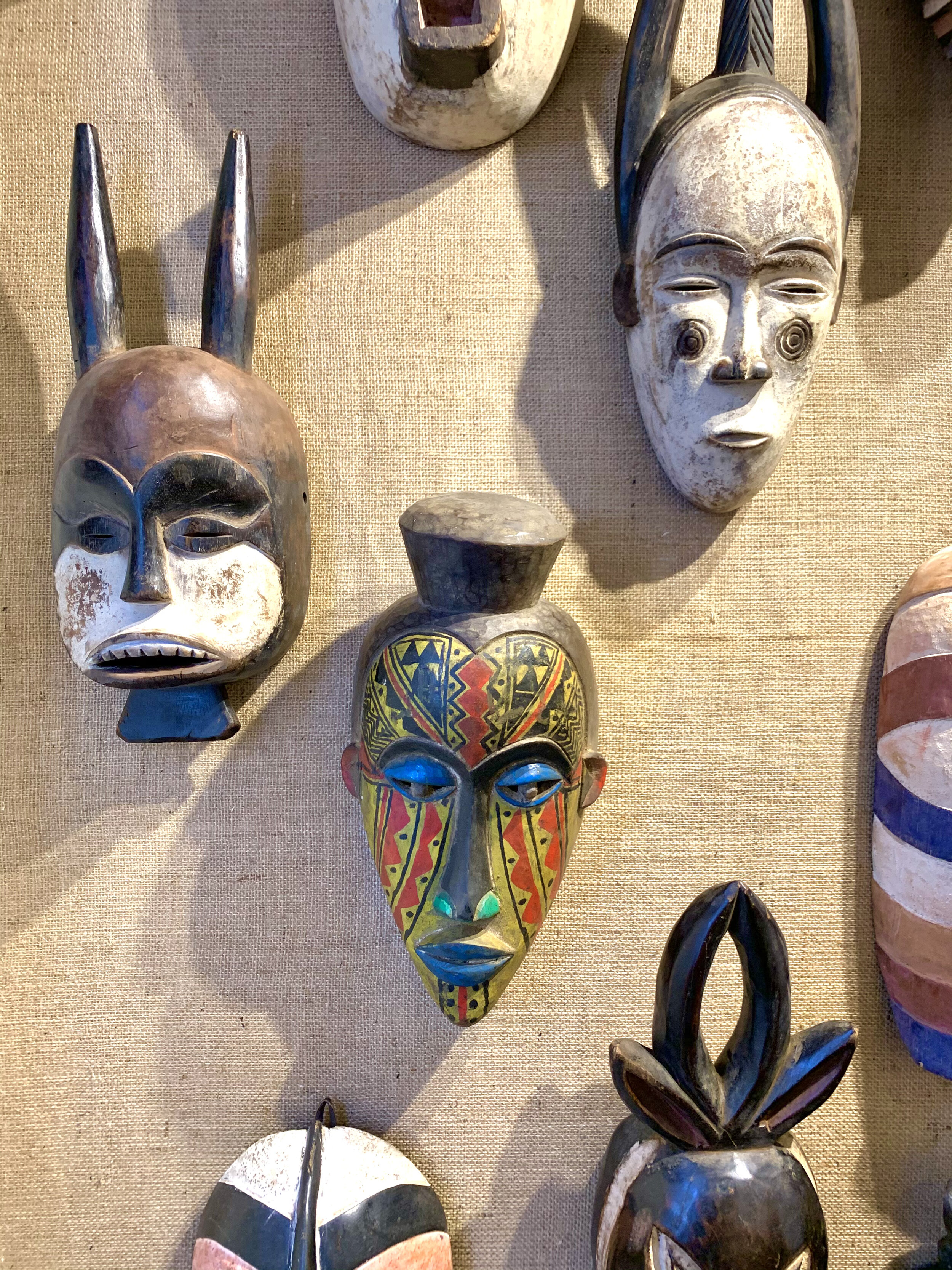A set of 13 African Tribal Masks, 1950-60's wooden handpainted masks approximately 35-50 cm in Height. Igbo Tribe Nigeria, Kuba Bwoon Congo, Lub Kifwebe Tribe Congo, Ur Hobo Tribe Nigeria, Dogon Tribe Mali amongst others. Price on Application