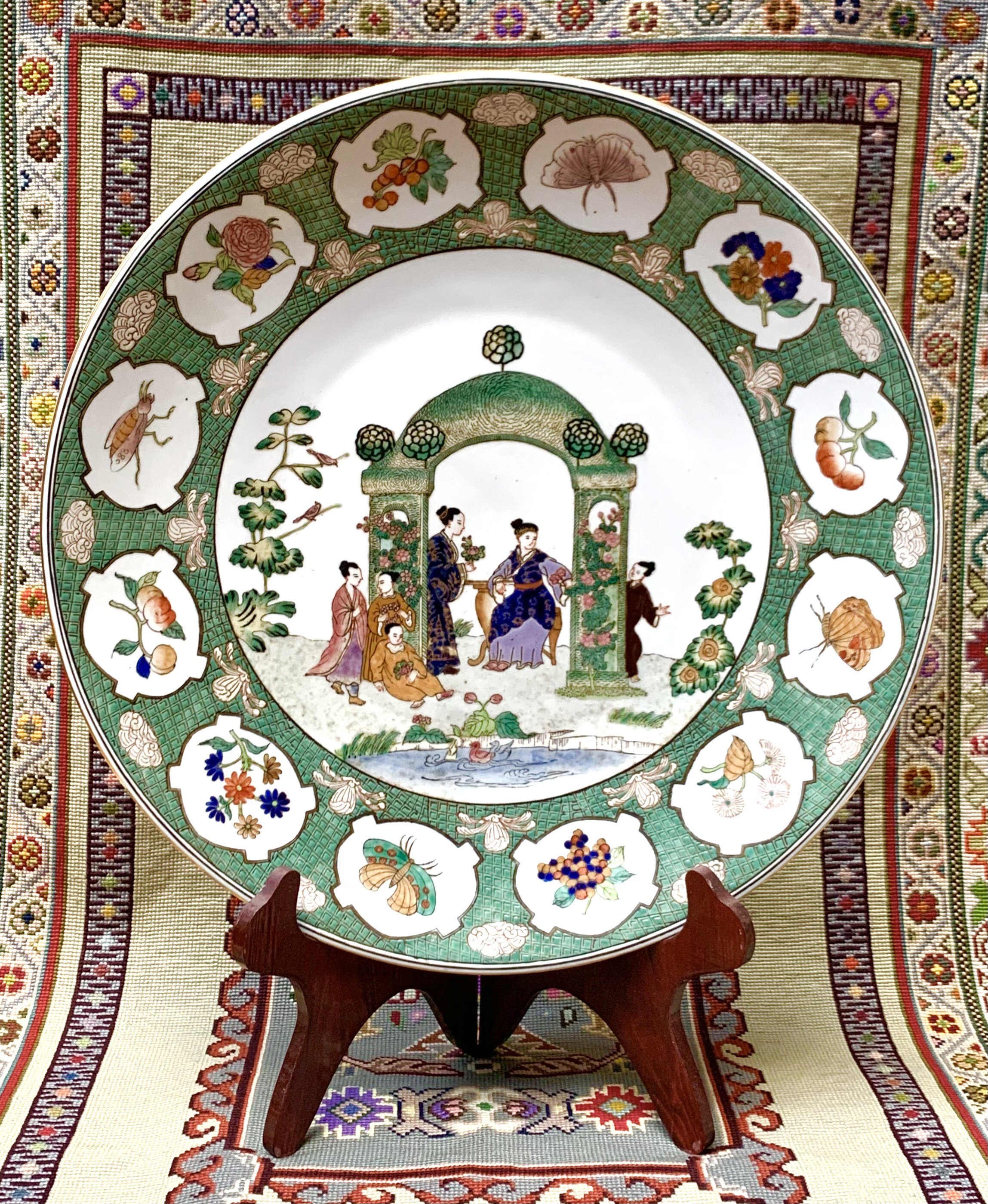 A Chinese late 19th early 20th Century copy of Cornelius Pronk, Arbour Dish c. 1740. Originally made as a dinner service, estimated only three services made due to the very complicated use of colour and cost. The services were made in China for the