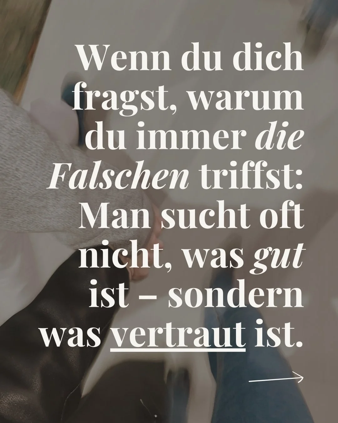 Nicht alles, was sich vertraut anf&uuml;hlt, tut auch gut.
Und das zu erkennen, ist bereits ein Schritt.

.
.
.

#selbstbeziehung #bindungsmuster #gesundebeziehungen