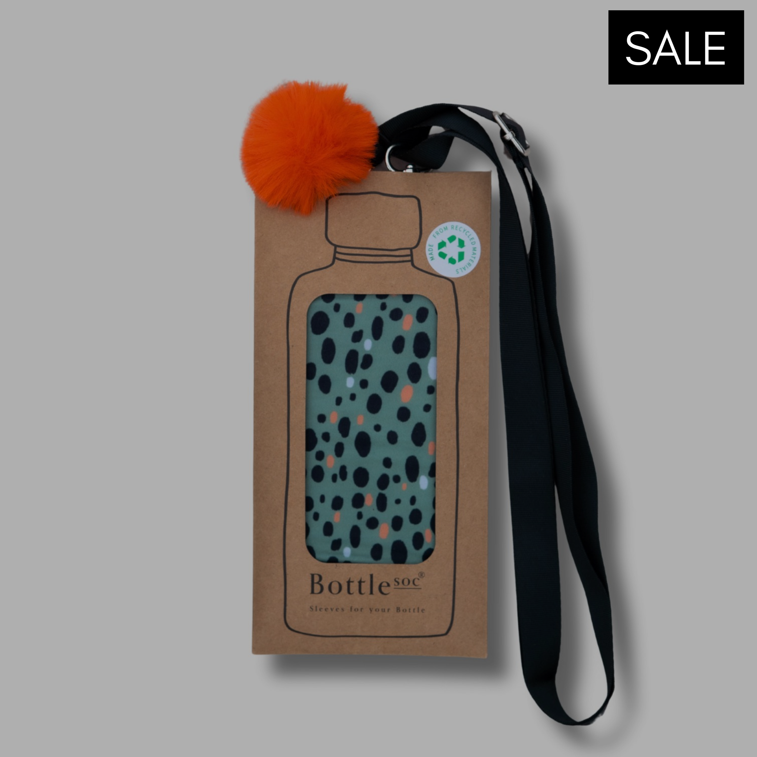 Green with orange and balck spots water bottle carrier with sleeve by Bottlesoc